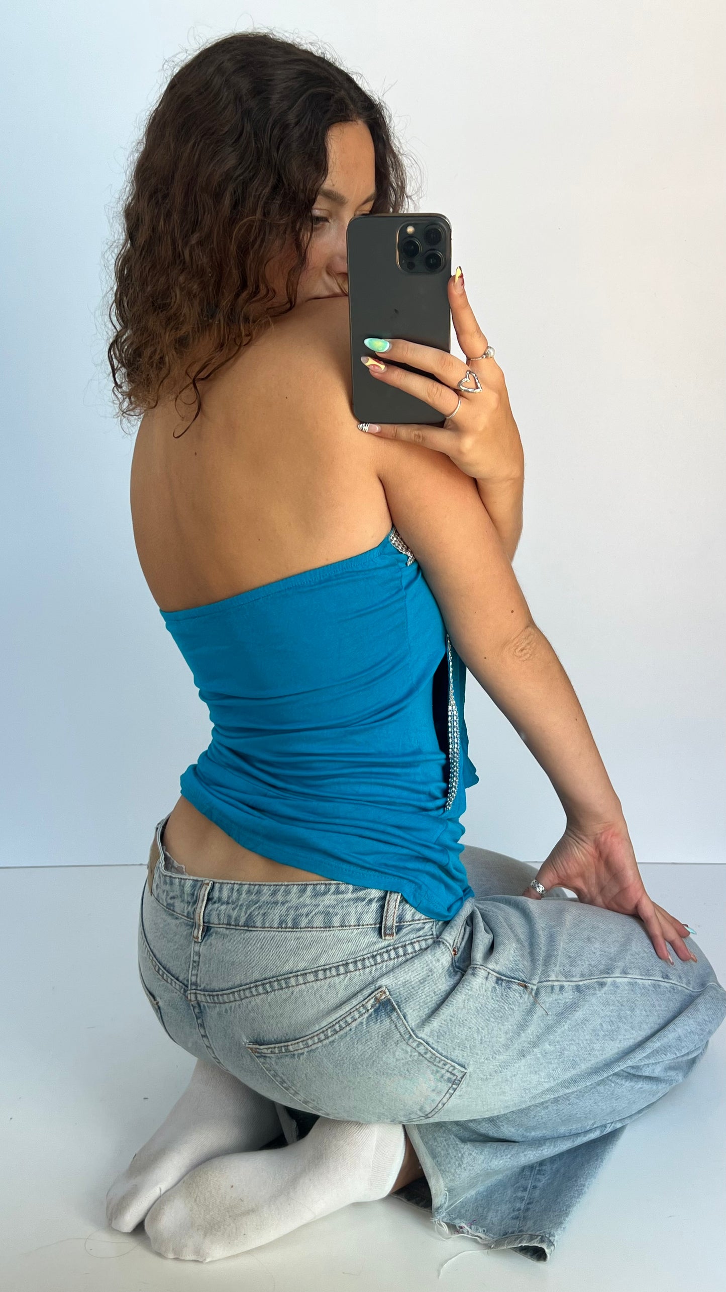 00s blue diamanté cami- size M