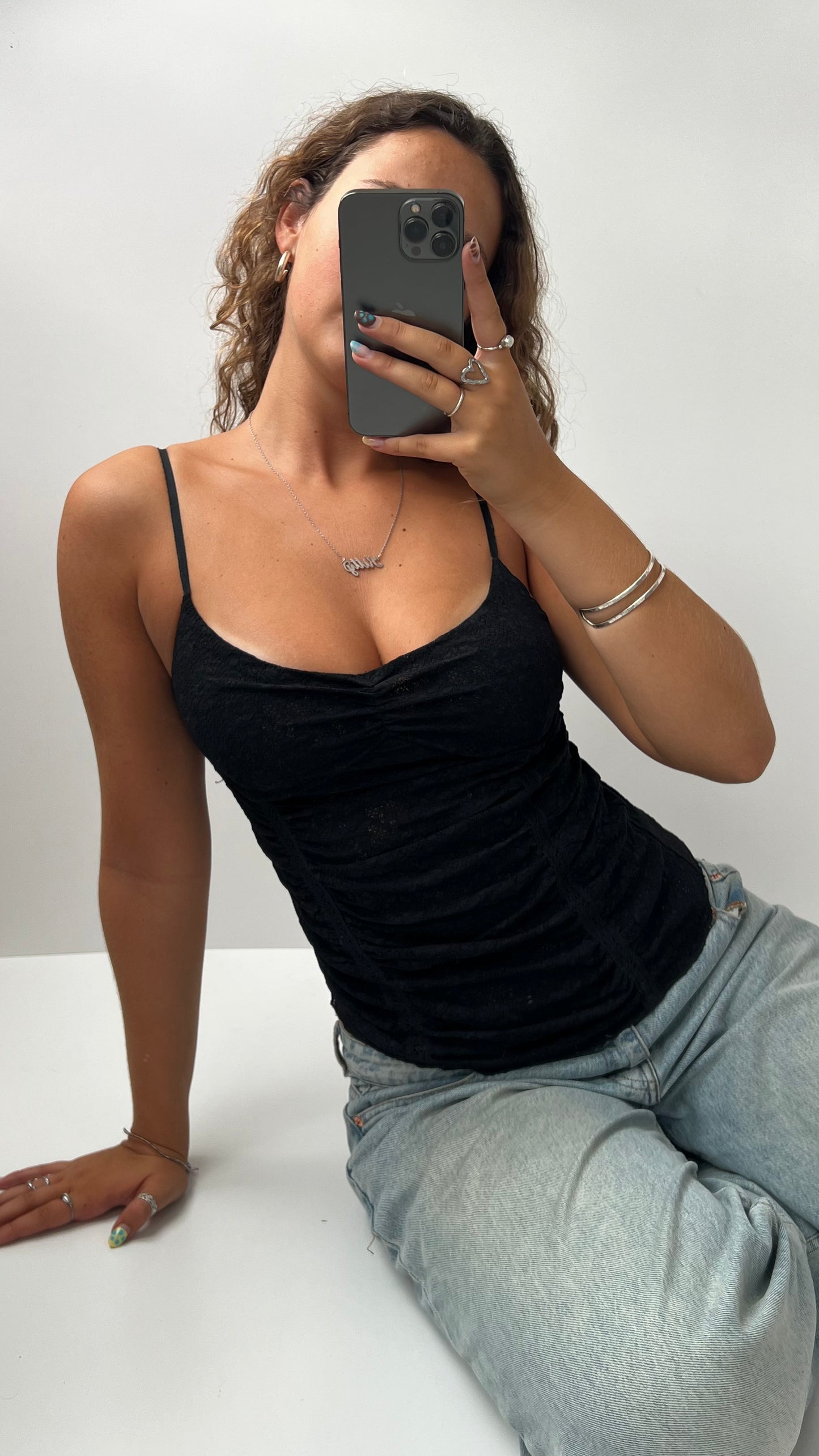 00s black lace cami- size M