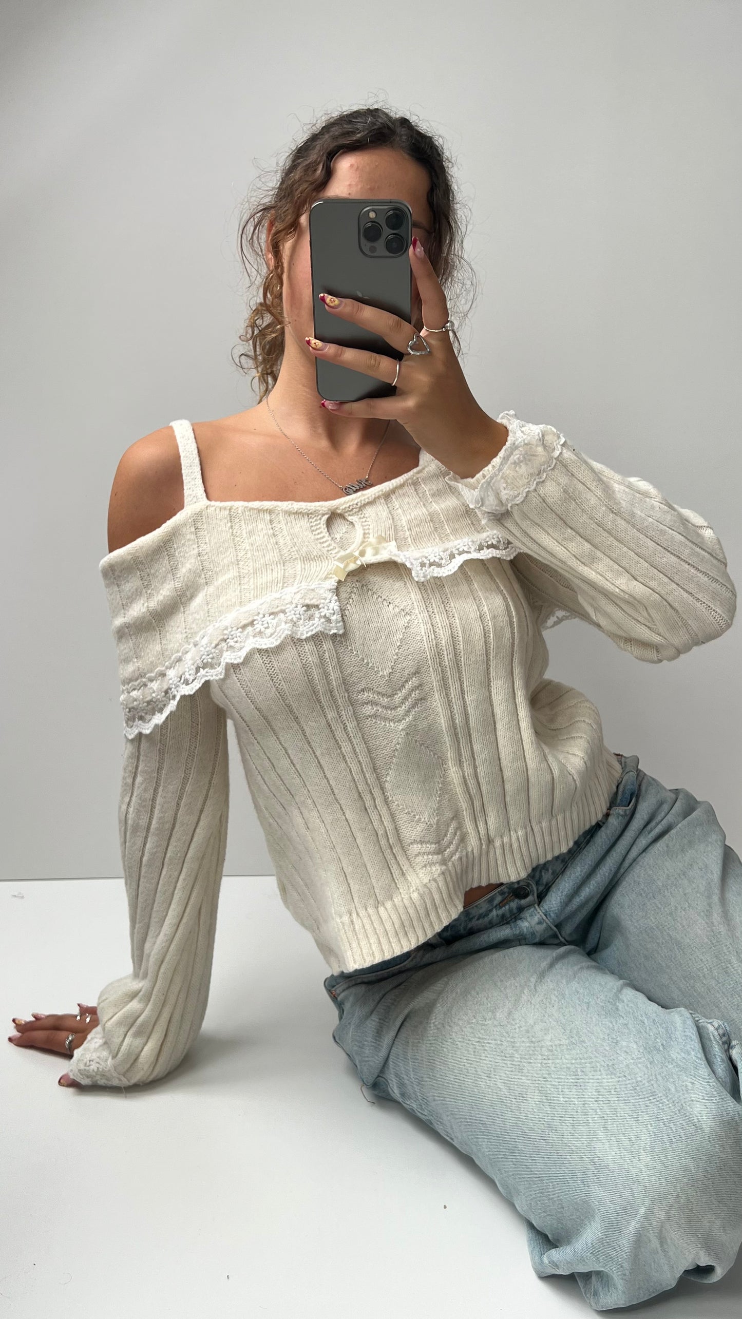 00s cream off the shoulder jumper- size M