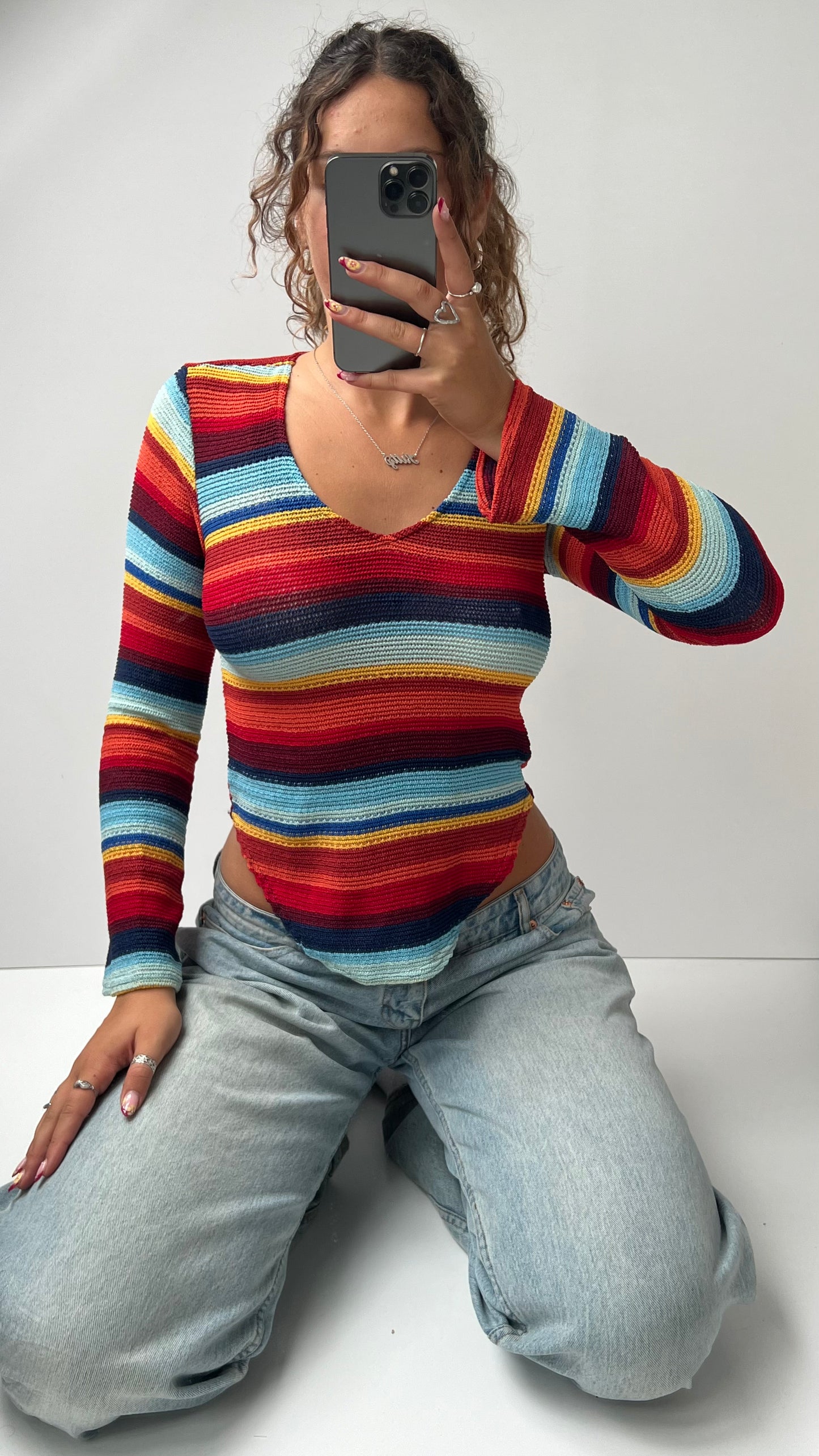 00s red blue stripe jumper- size S/M
