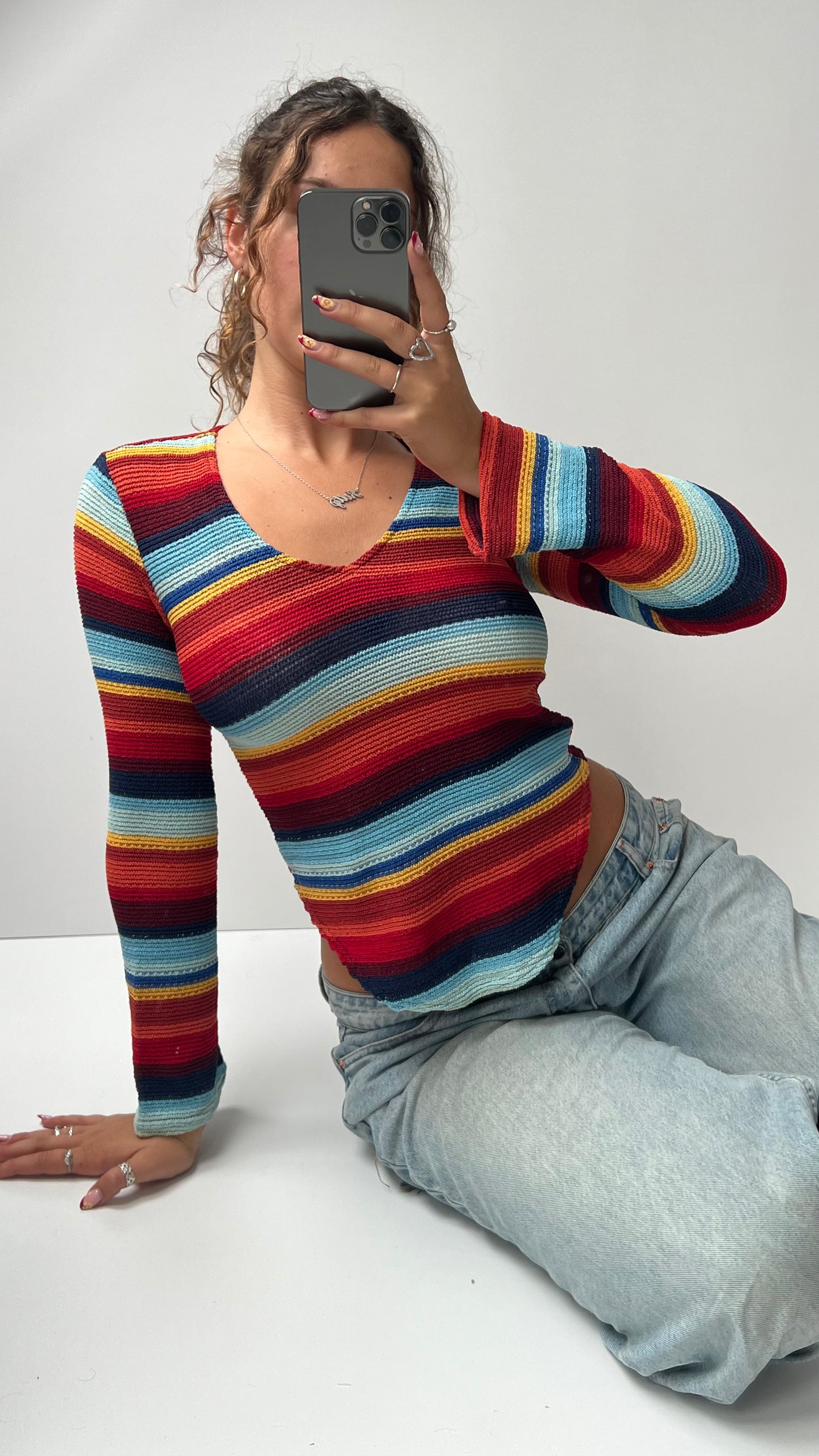 00s red blue stripe jumper- size S/M