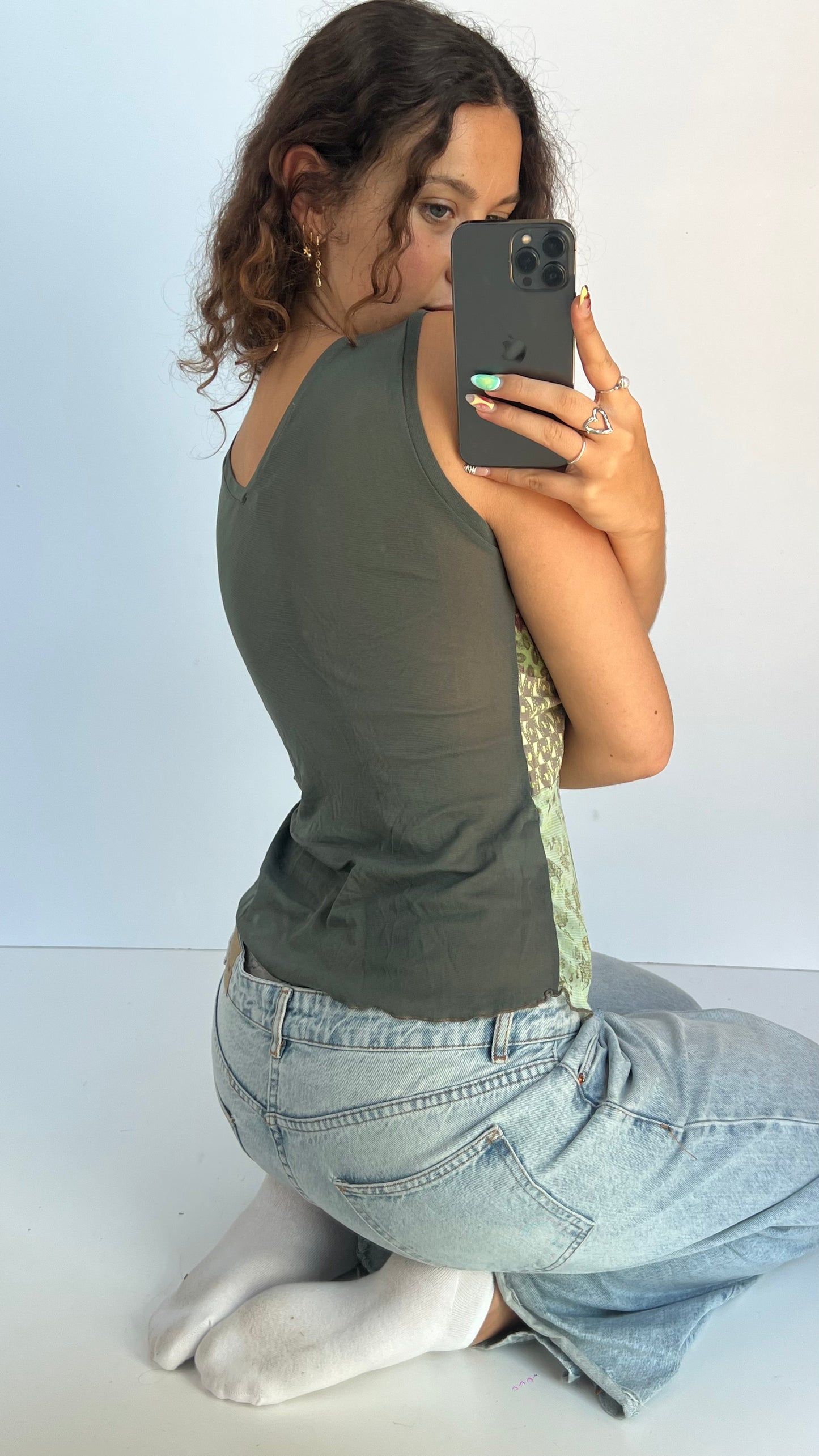 00s khaki mesh tank top- size L