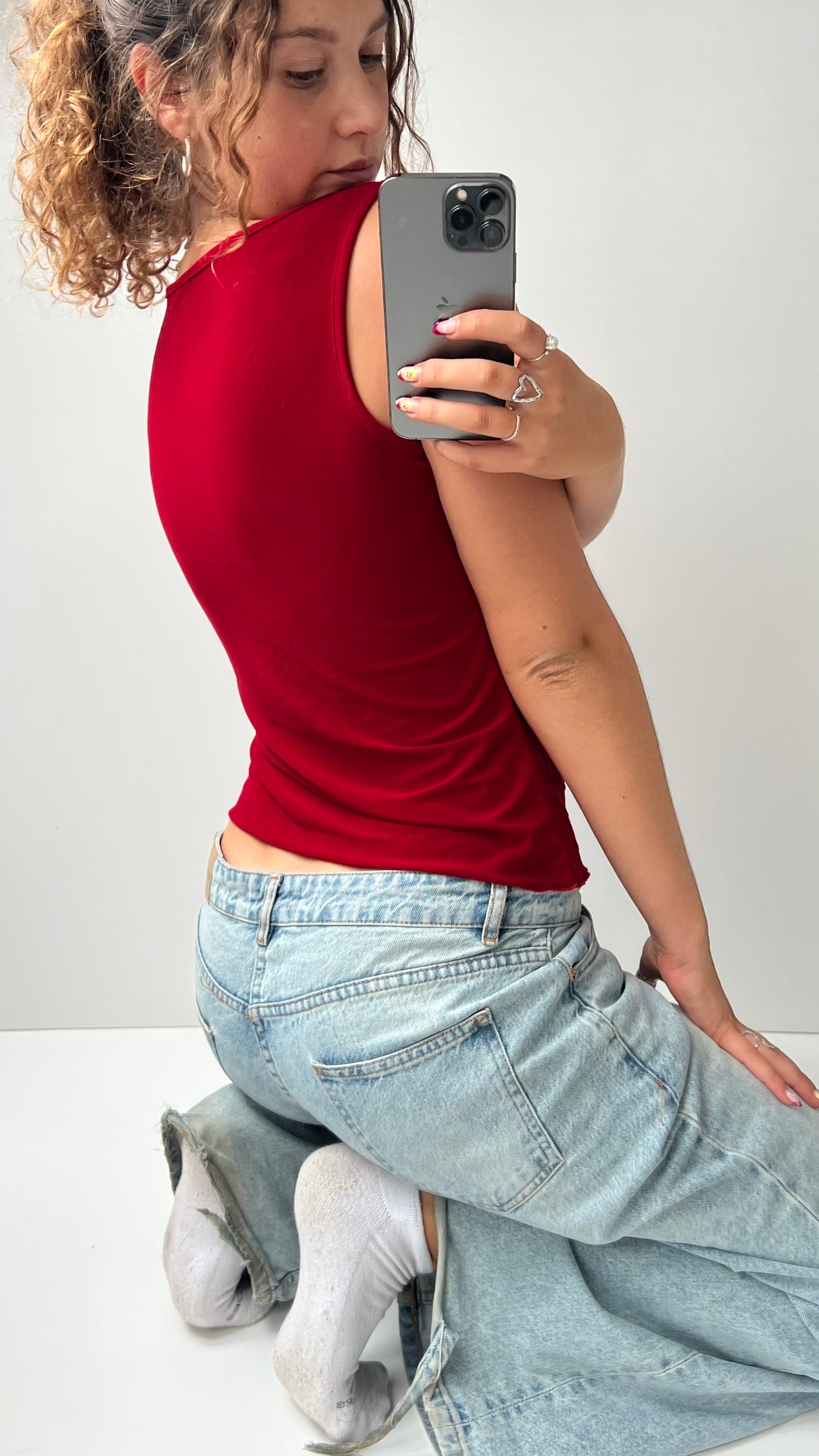 00s red beaded tank top- size L