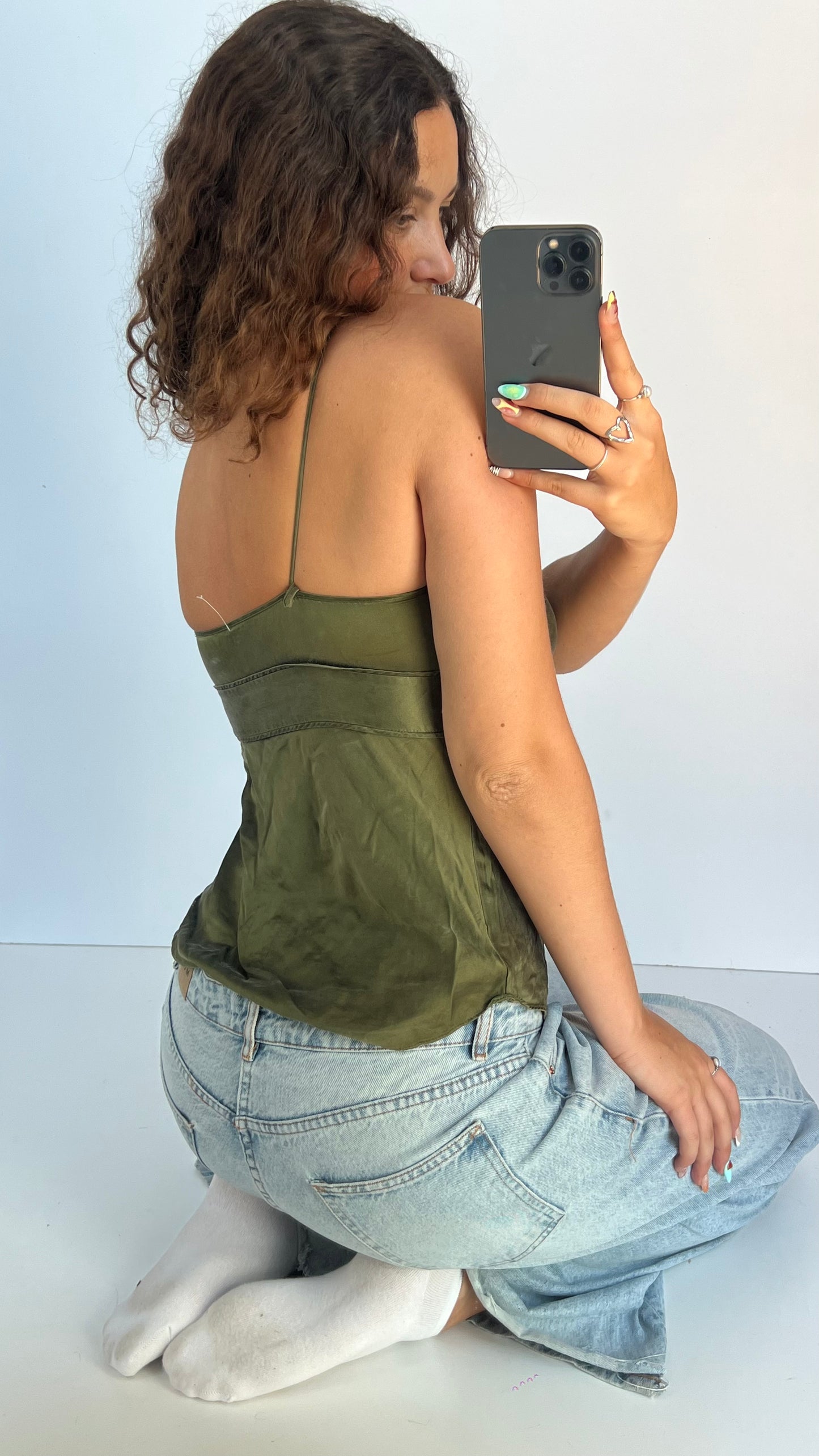 00s green silk cami- size S