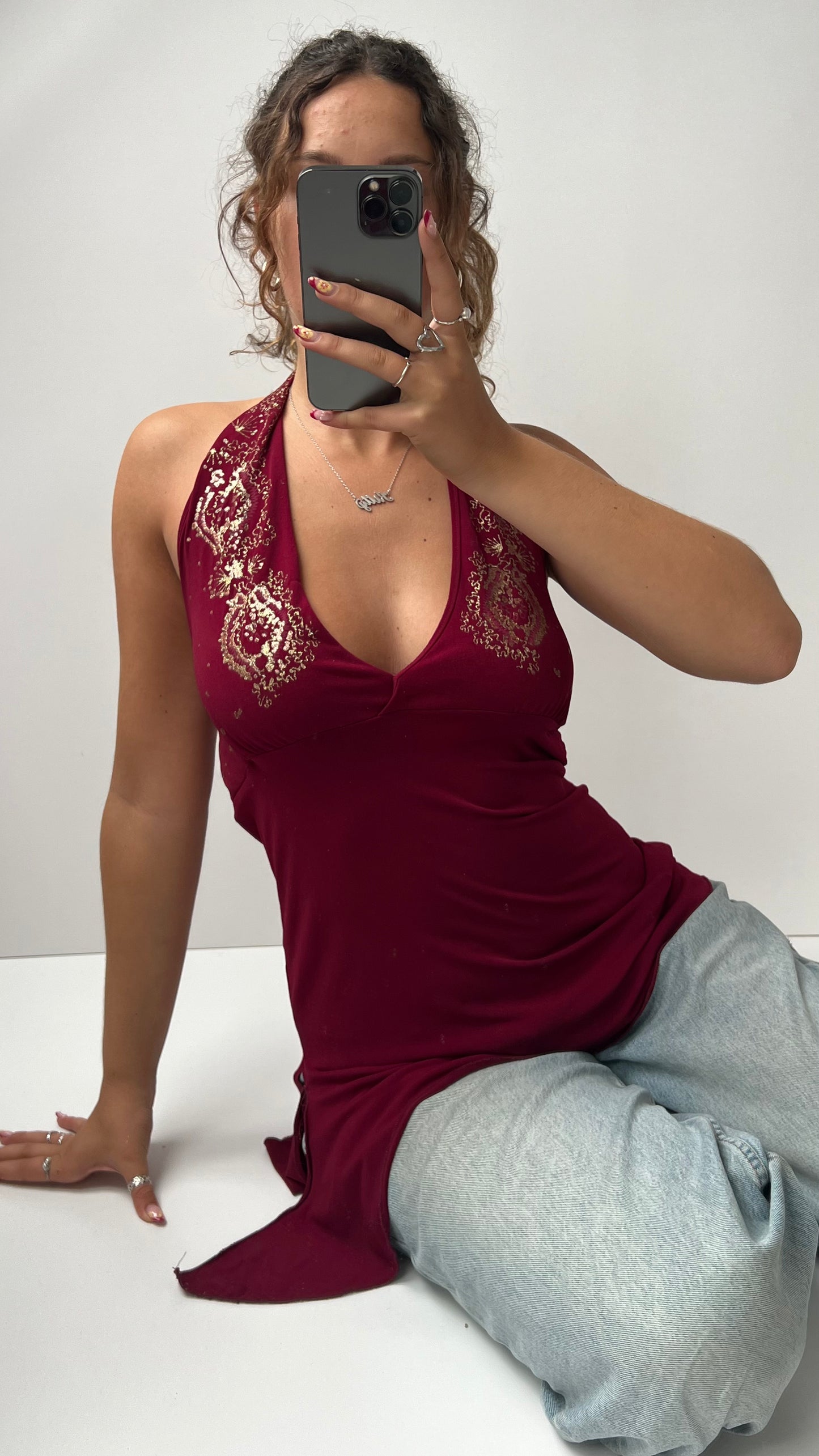 00s red gold halter cami- size L