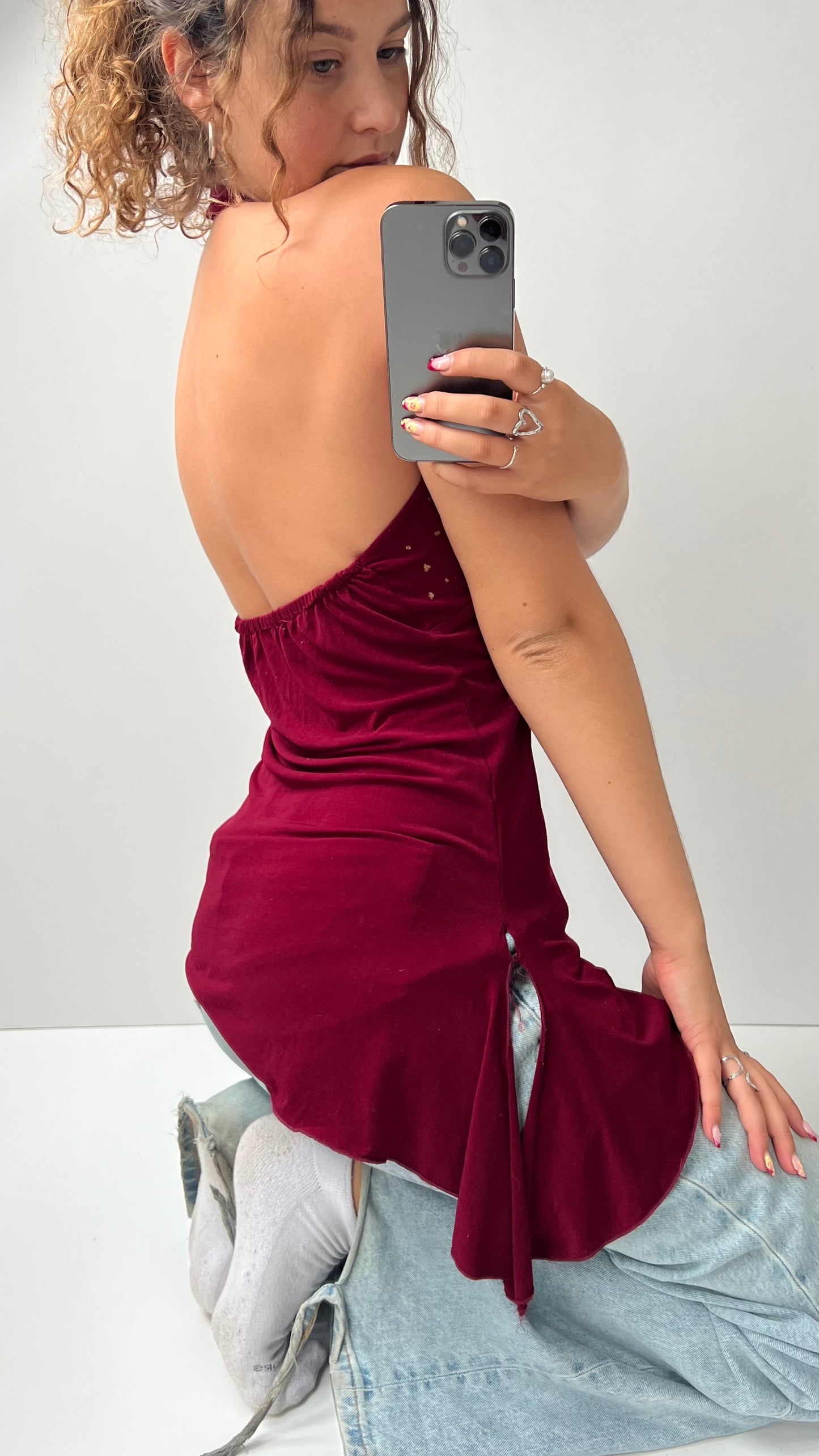 00s red gold halter cami- size L