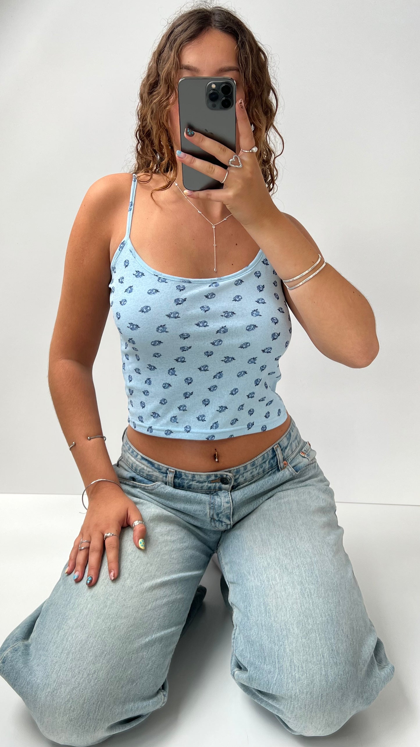 00s blue mesh floral cami- size M