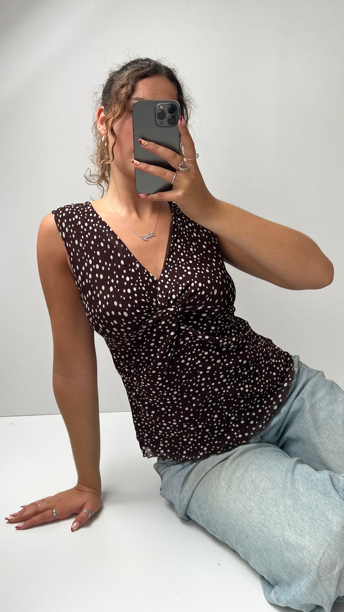 00s brown polka dot top- size M
