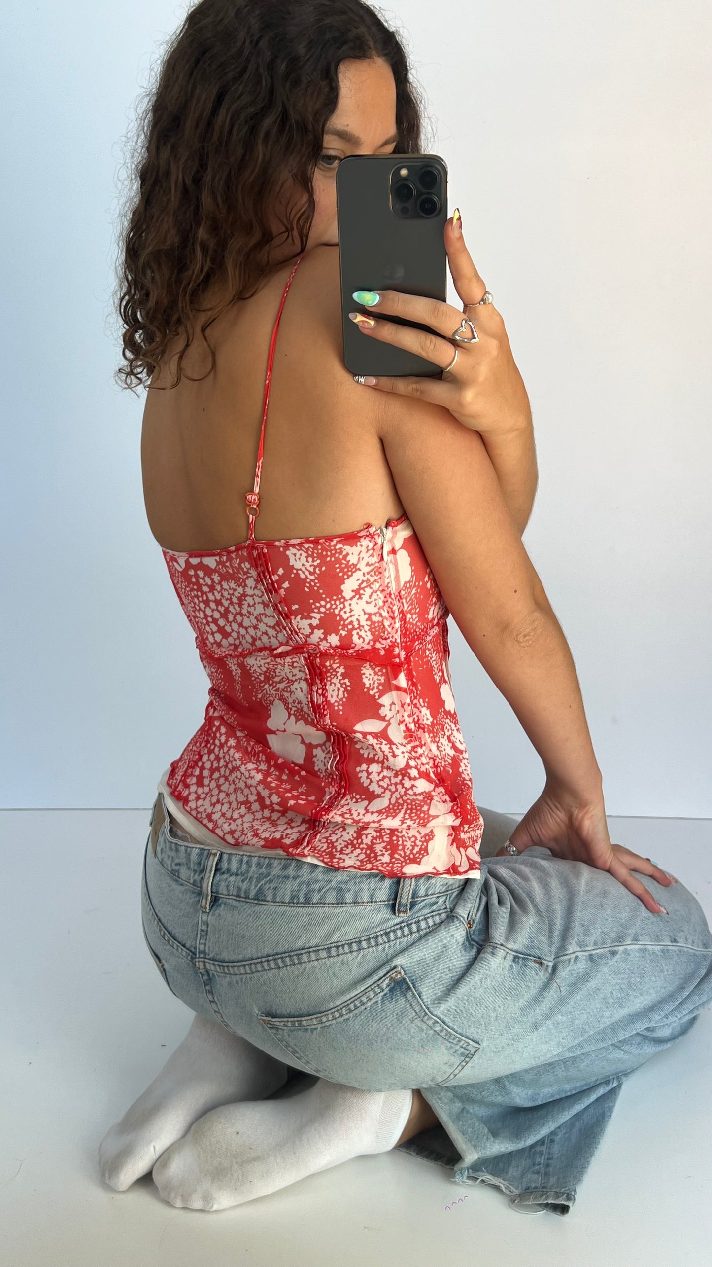 00s red patterned cami- size M