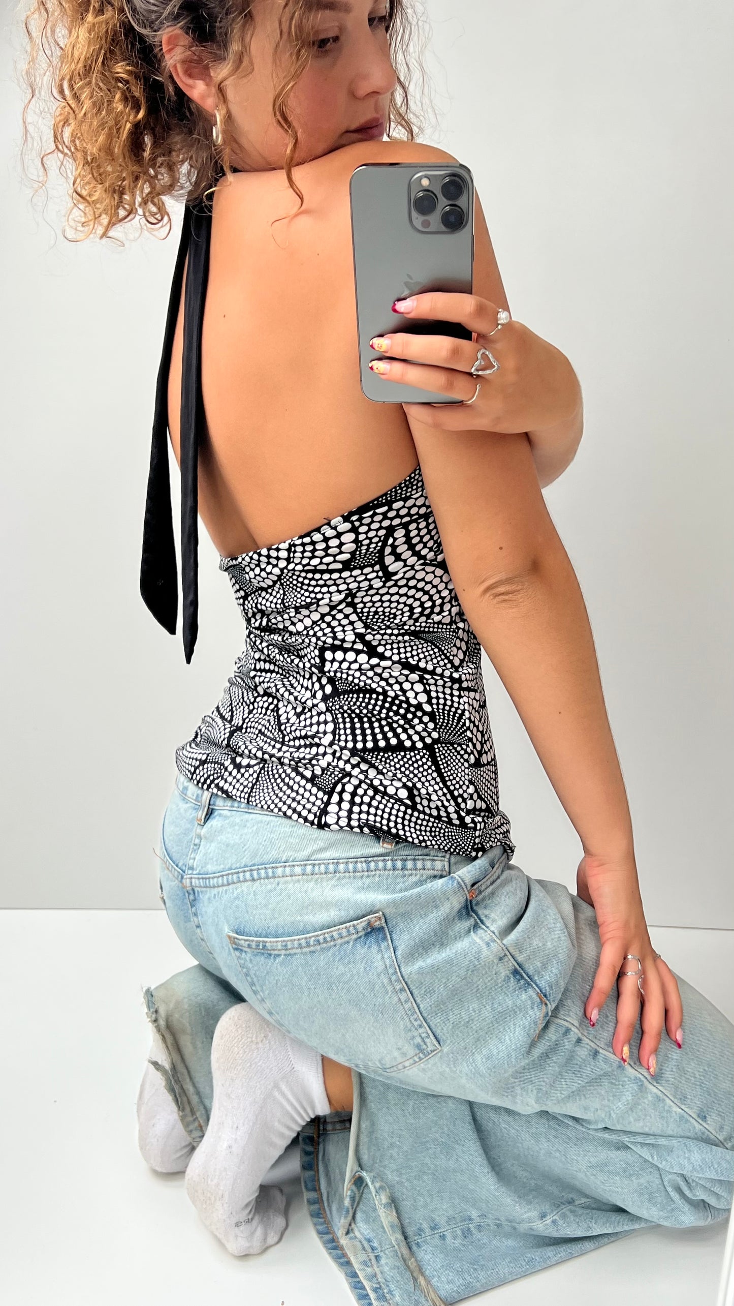 00s black white halter cami- size S