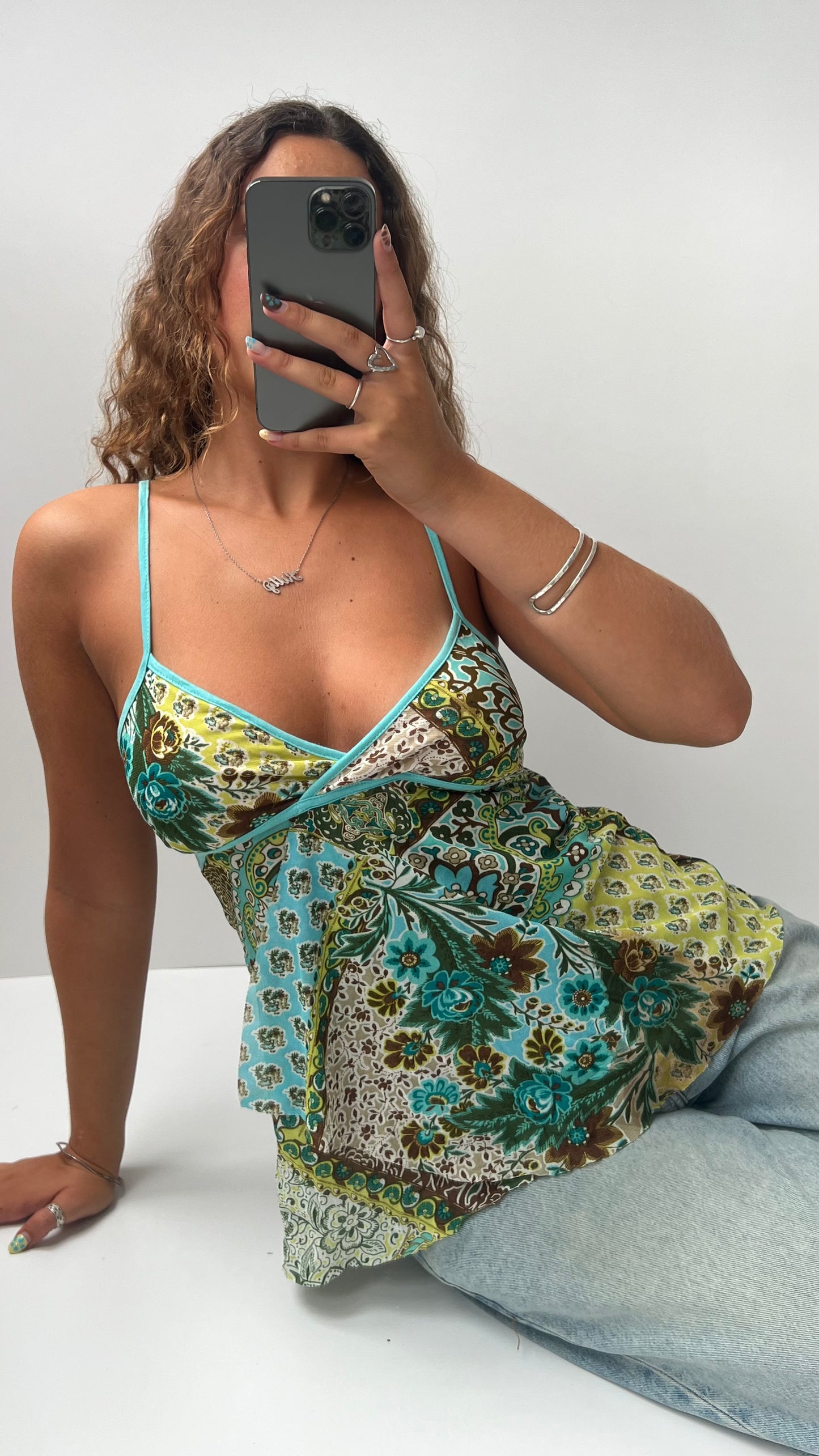 00s green floral mesh cami- size M