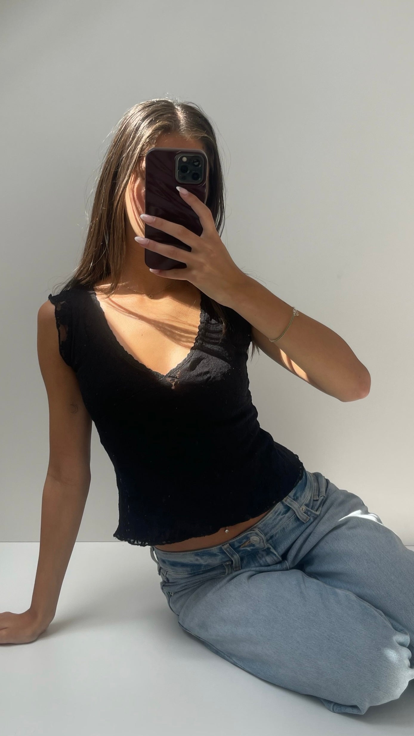 00s black lace babydoll top- size XS