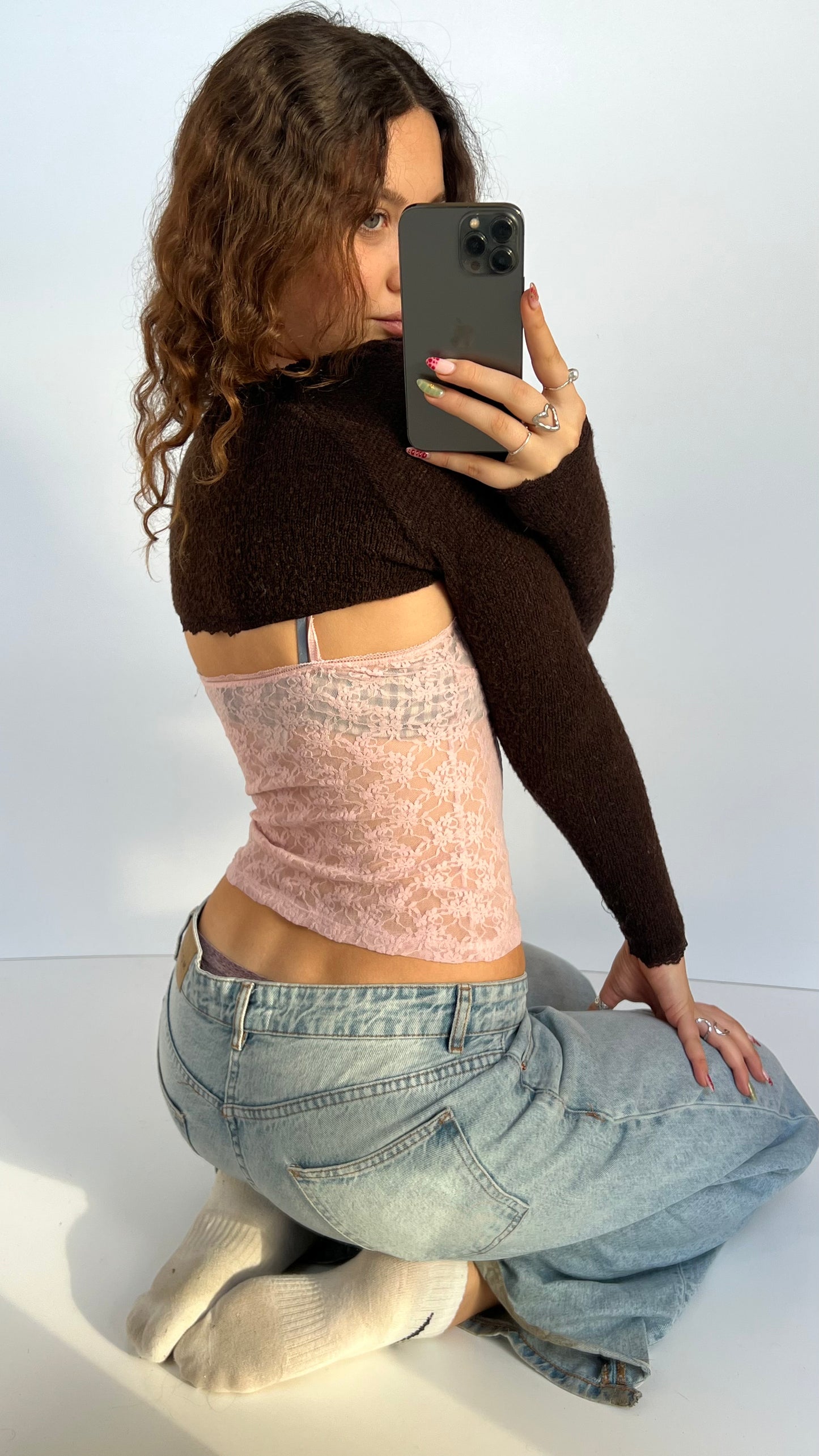 00s brown knit sleeves- size S