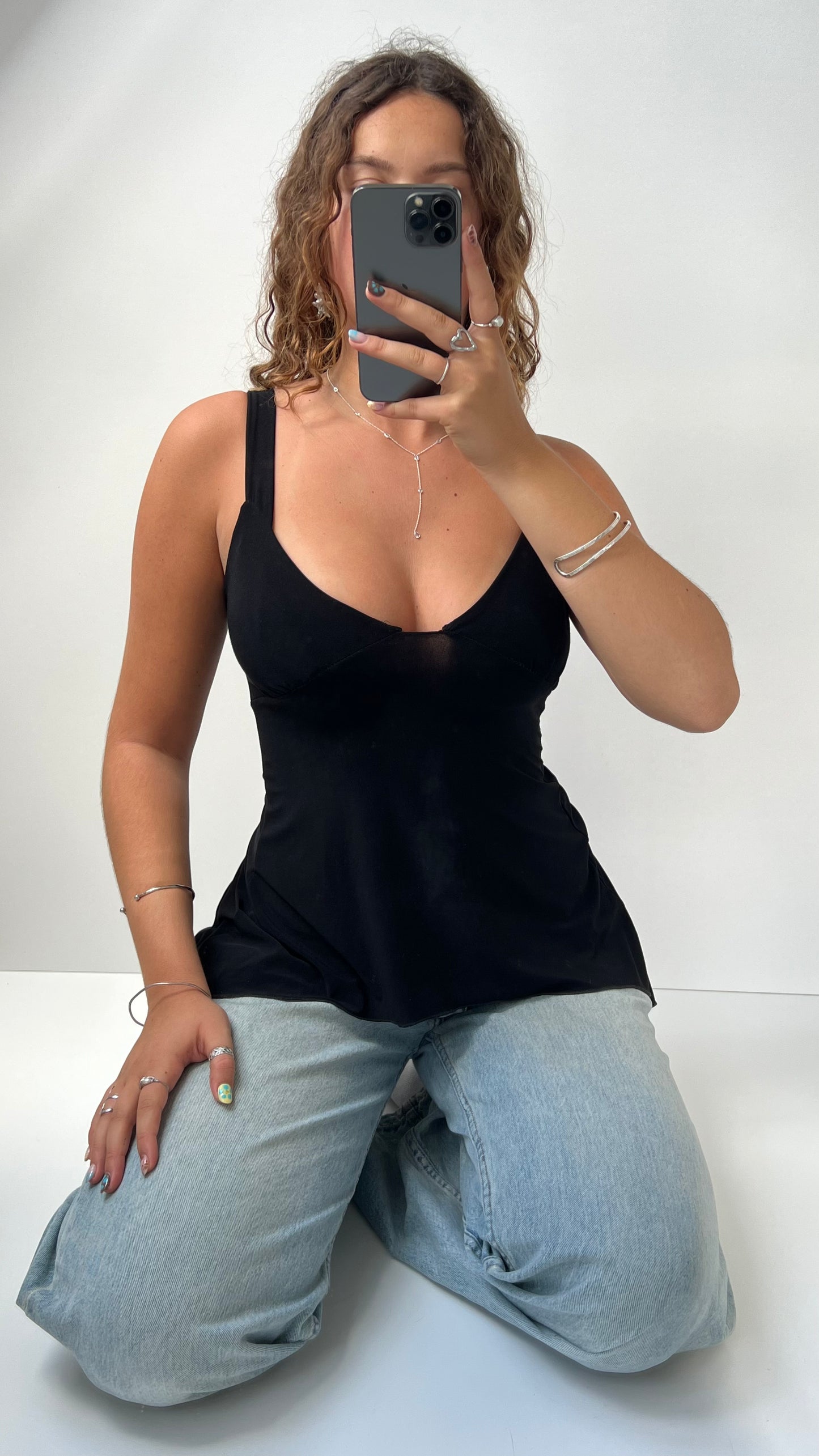 00s black asymmetrical cami- size S