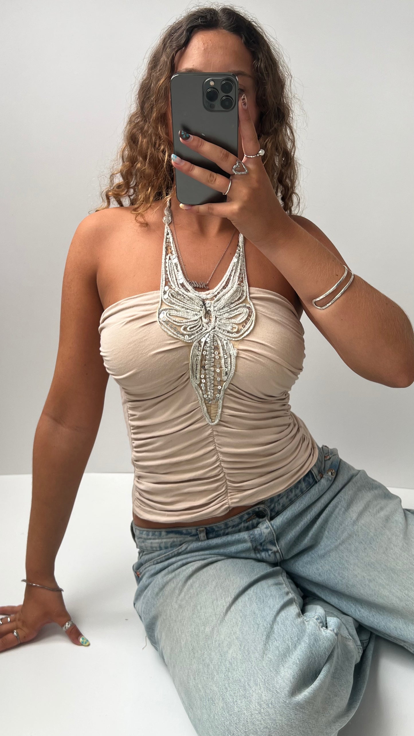 00s cream sequin cami- size S