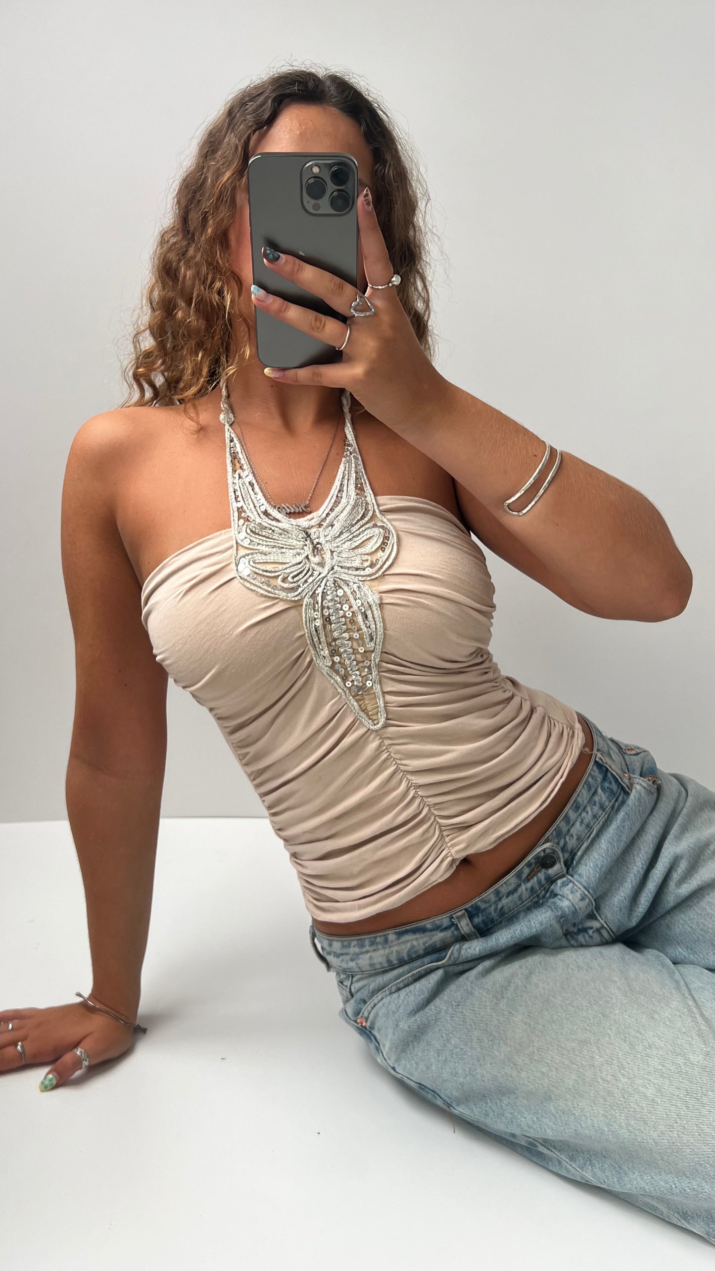 00s cream sequin cami- size S