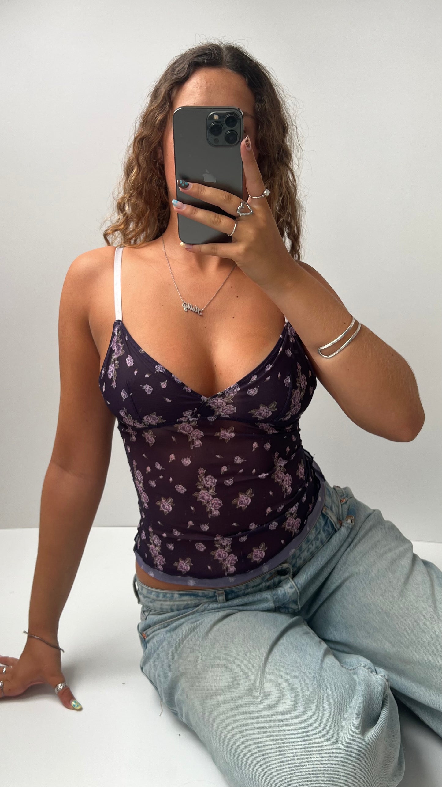 00s purple mesh floral cami- size S