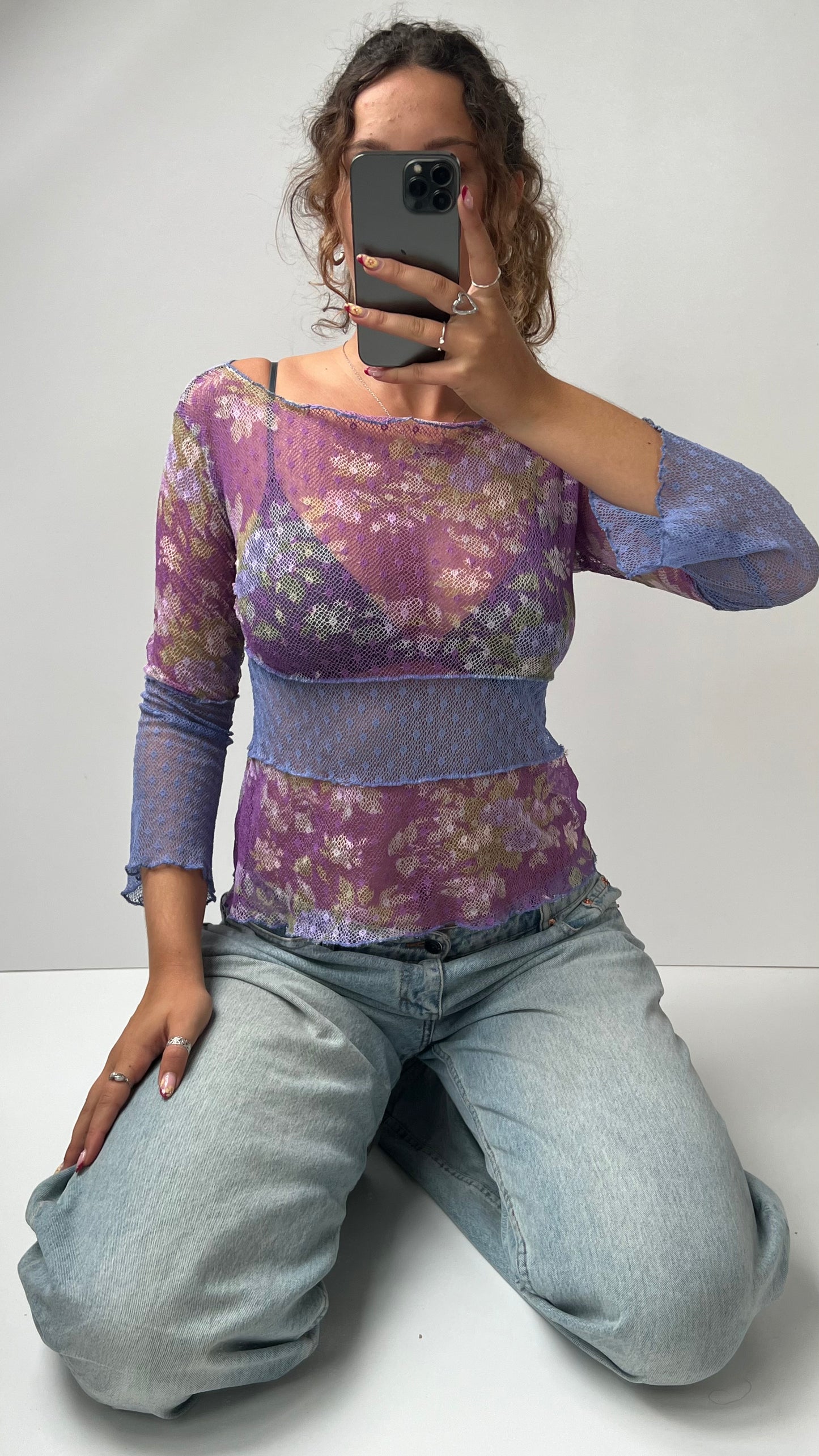 00s purple lace long sleeve top- size M