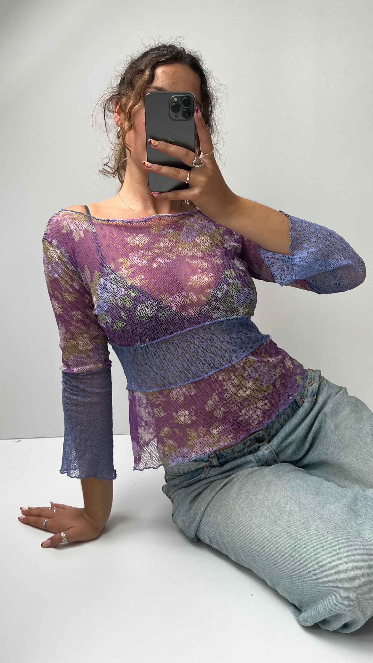 00s purple lace long sleeve top- size M