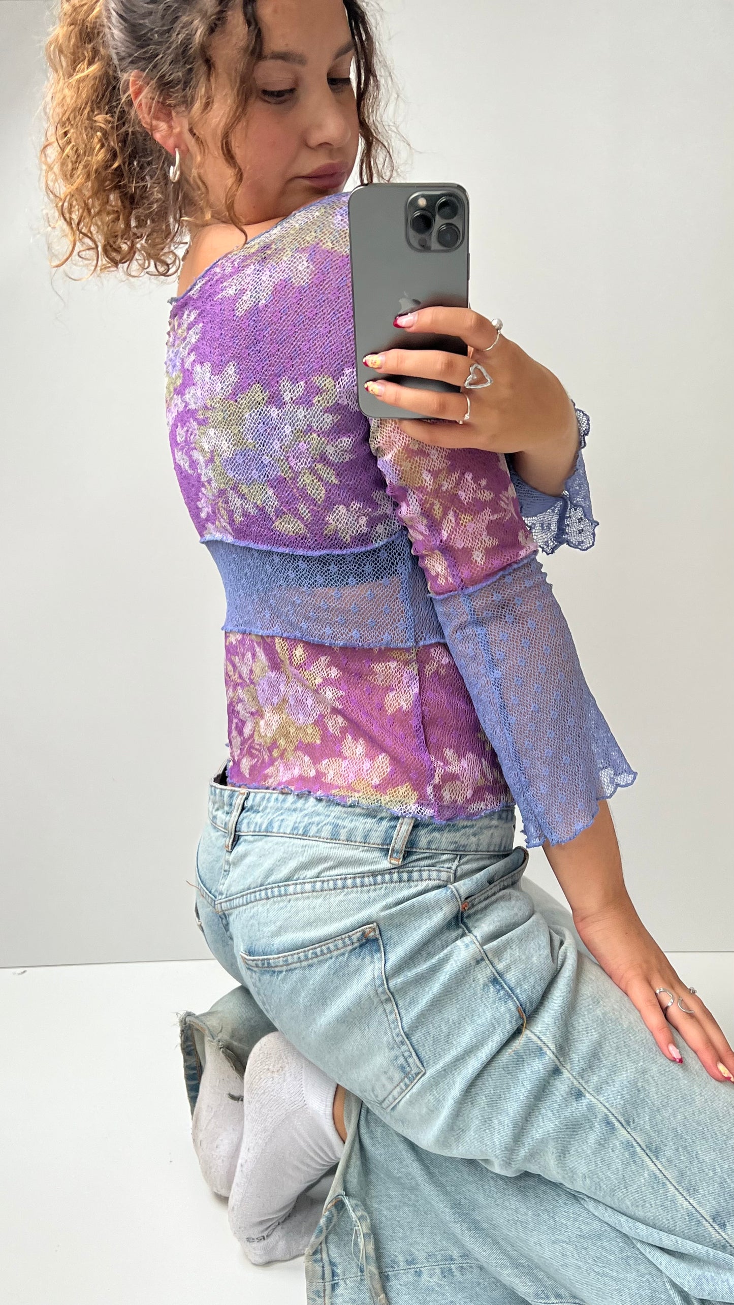 00s purple lace long sleeve top- size M