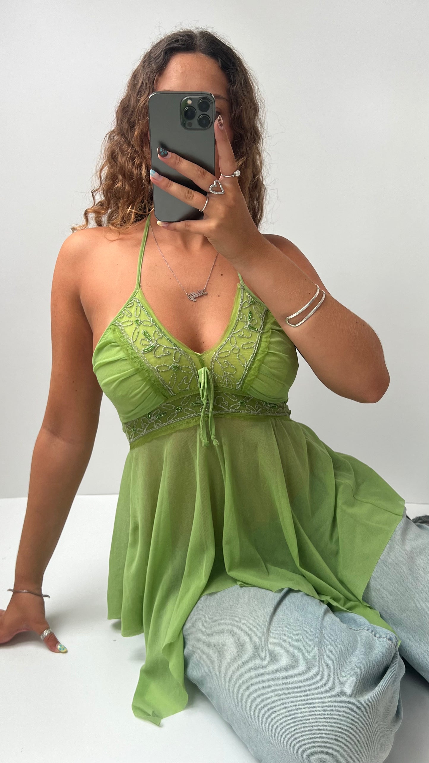 00s green sequin fairy cami- size S/M