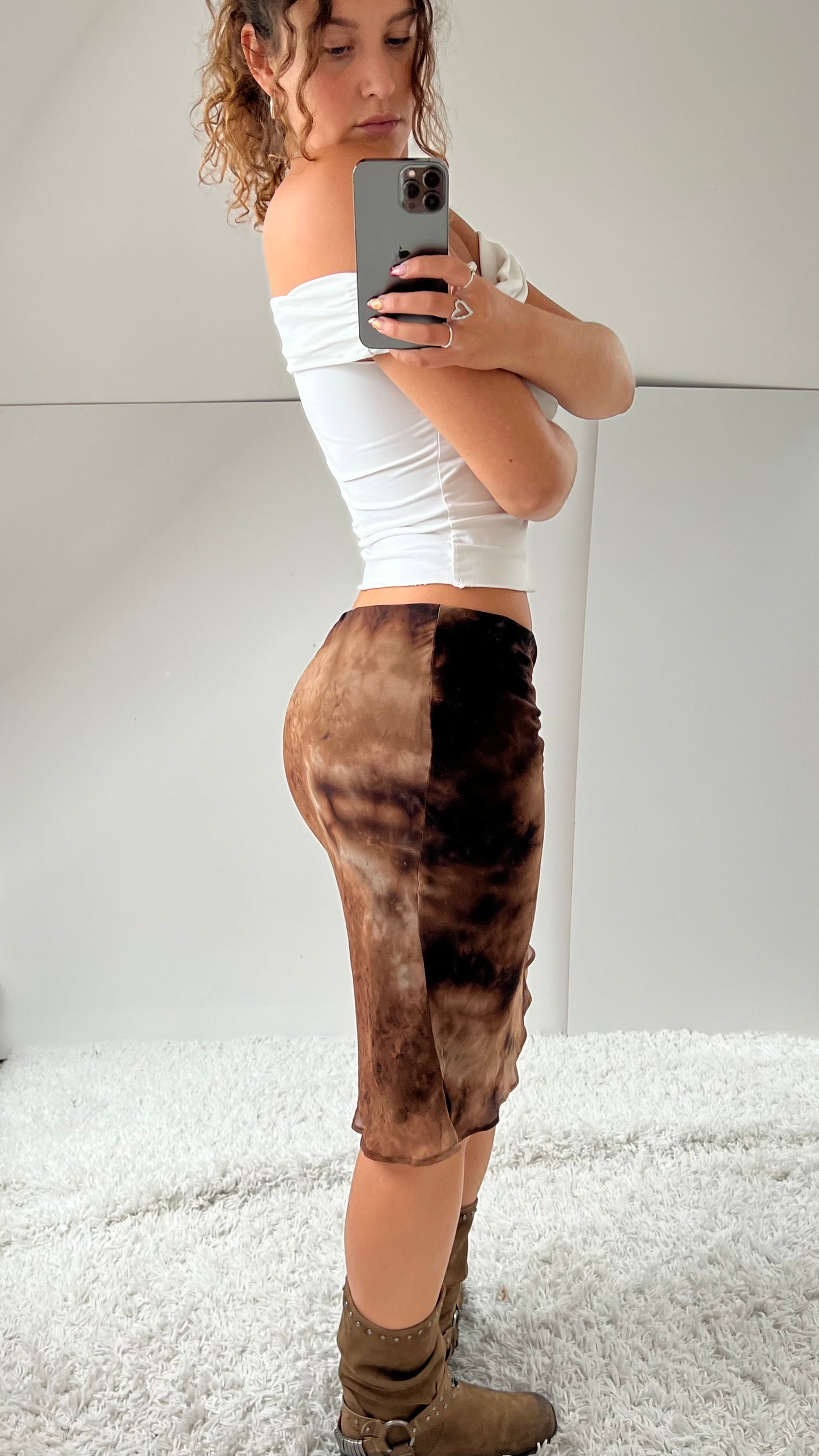 00s brown tie dye mesh midi skirt- size S