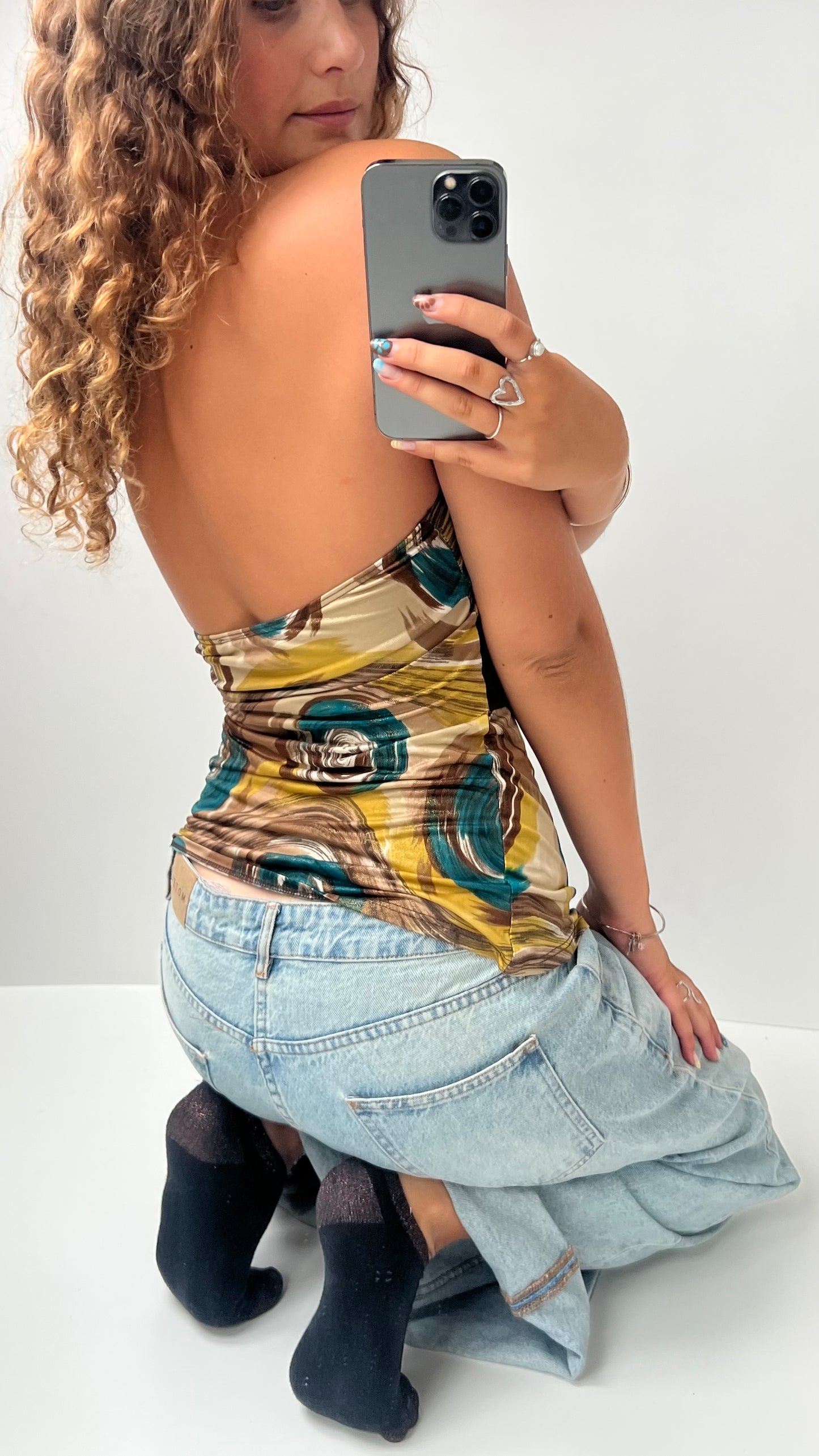00s yellow brown halter cami- size S