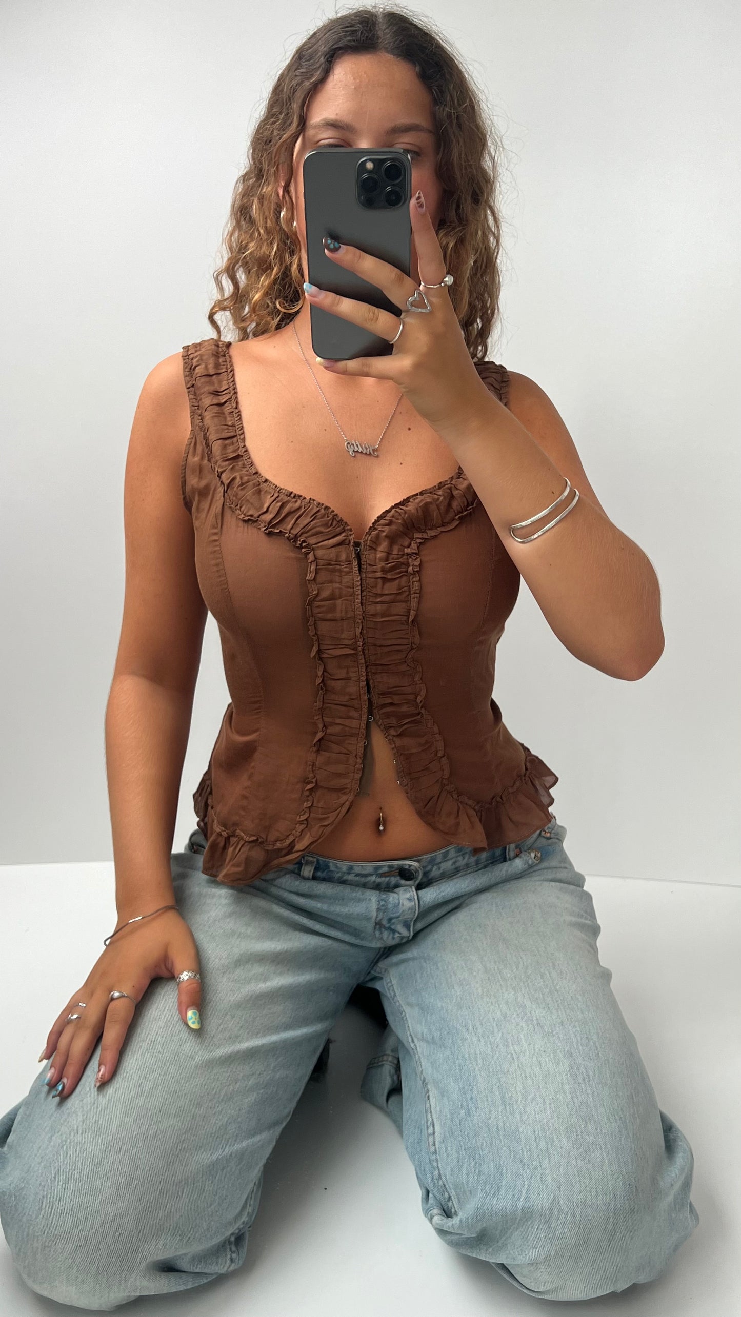 00s brown milkmaid top- size S