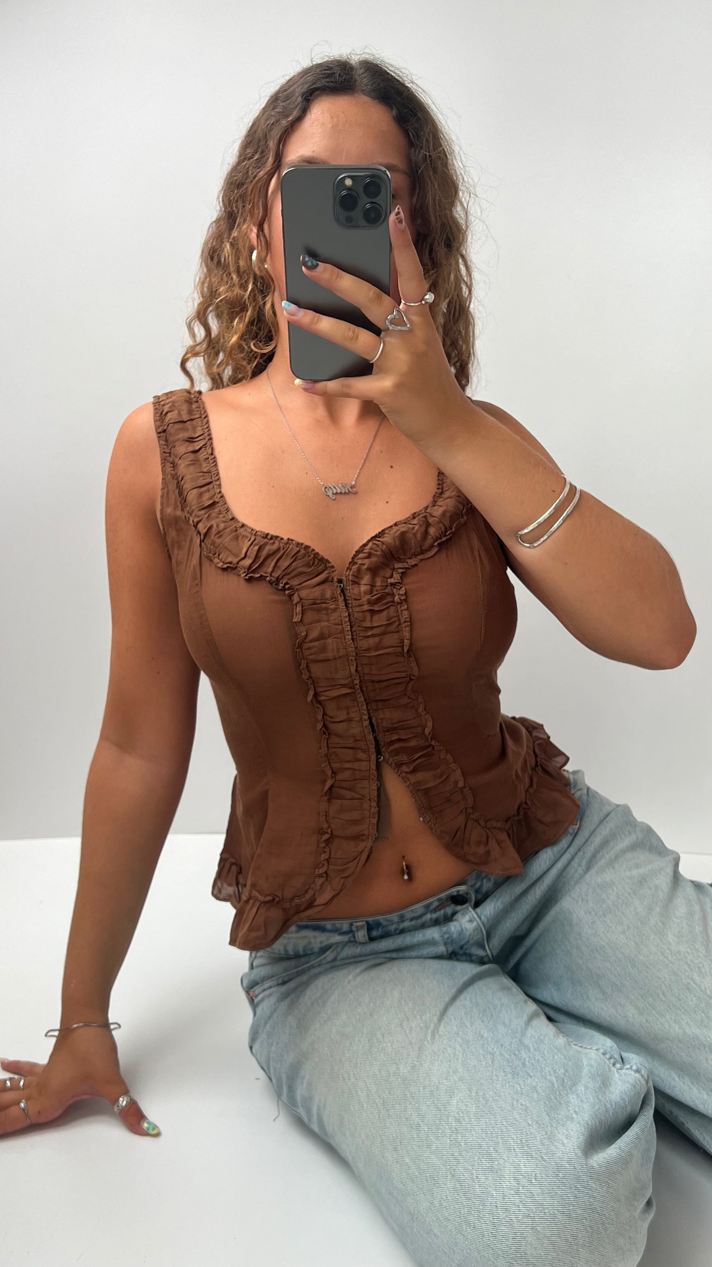 00s brown milkmaid top- size S