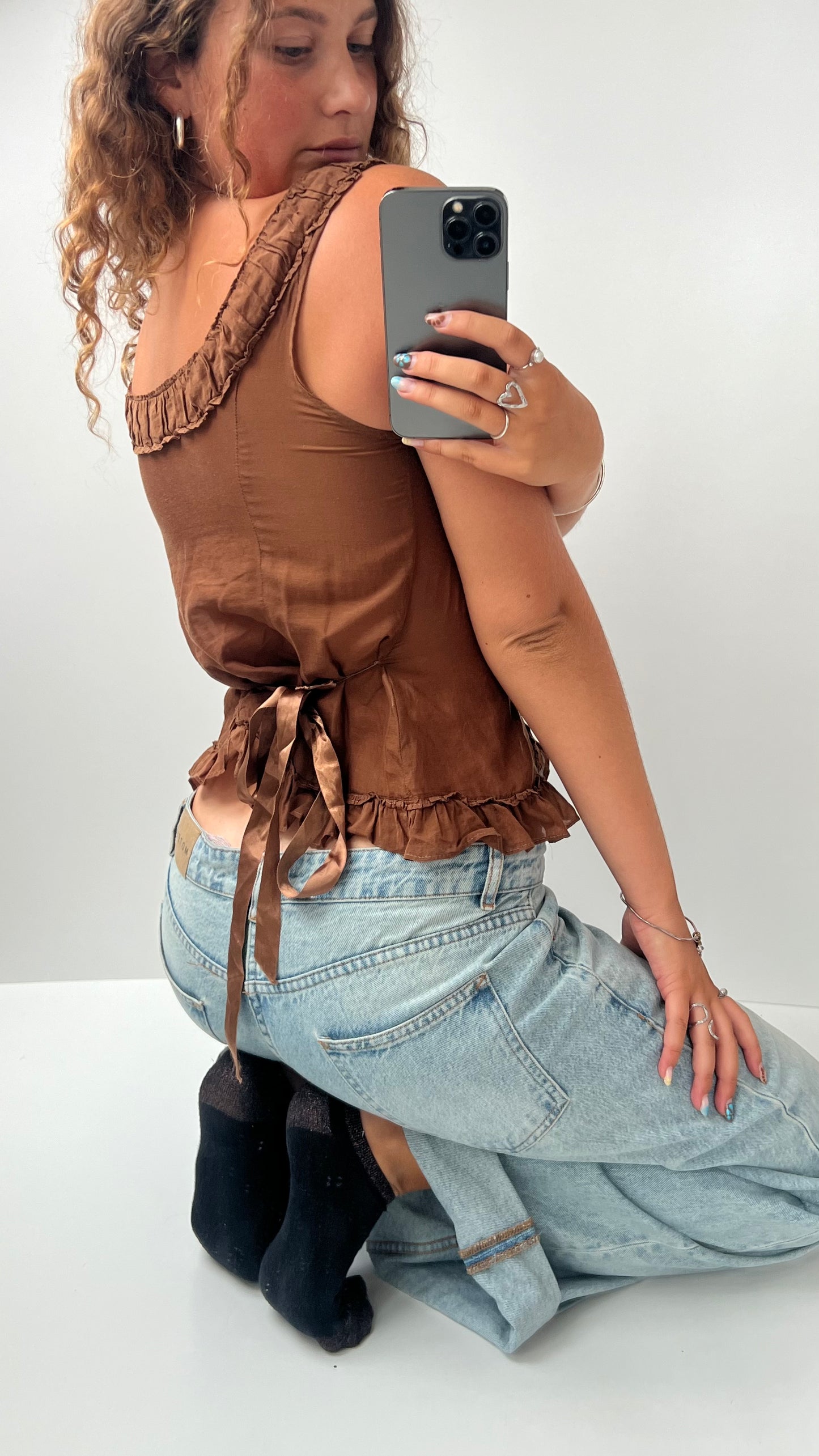 00s brown milkmaid top- size S