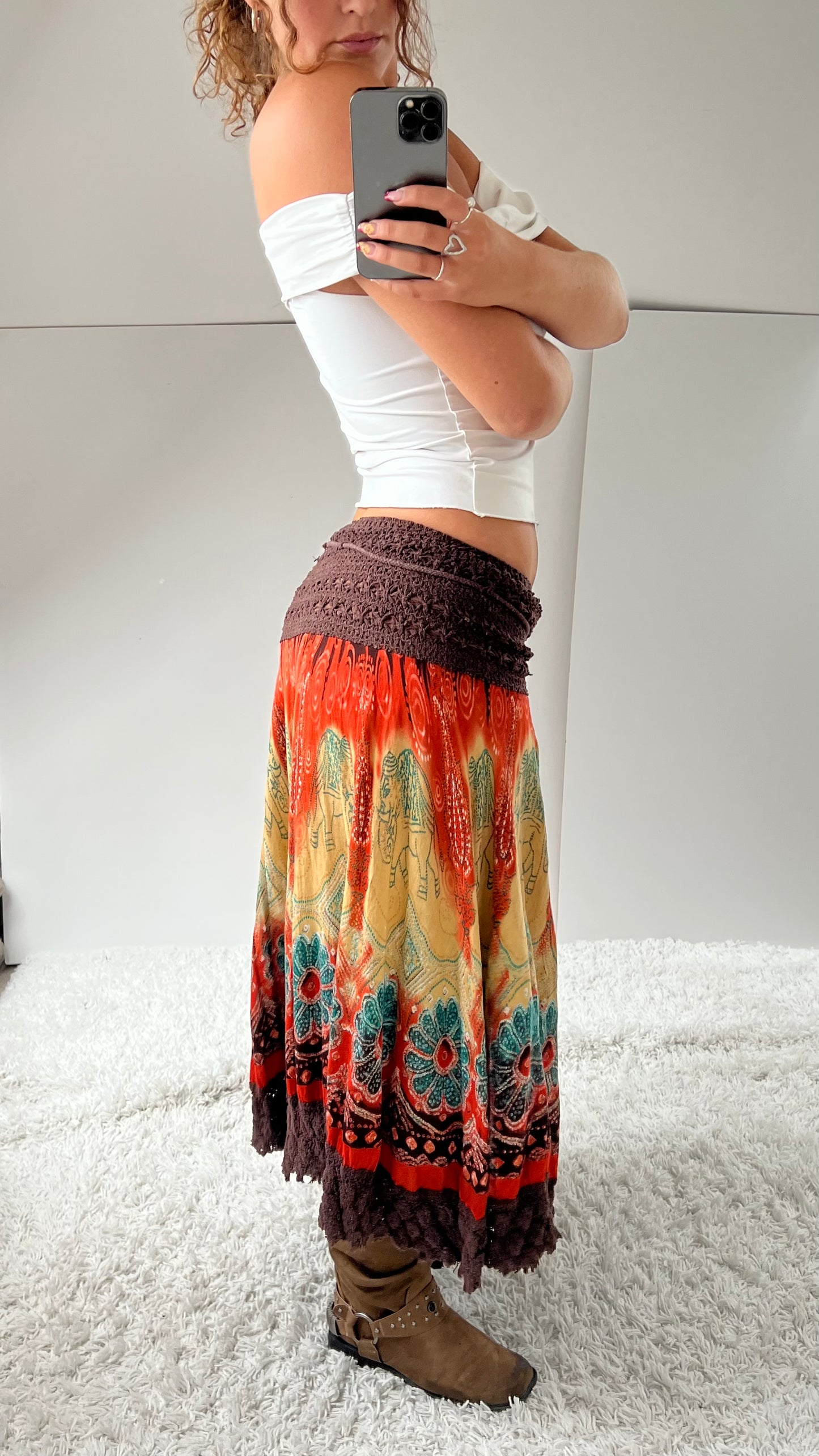 00s boho orange maxi skirt- size S
