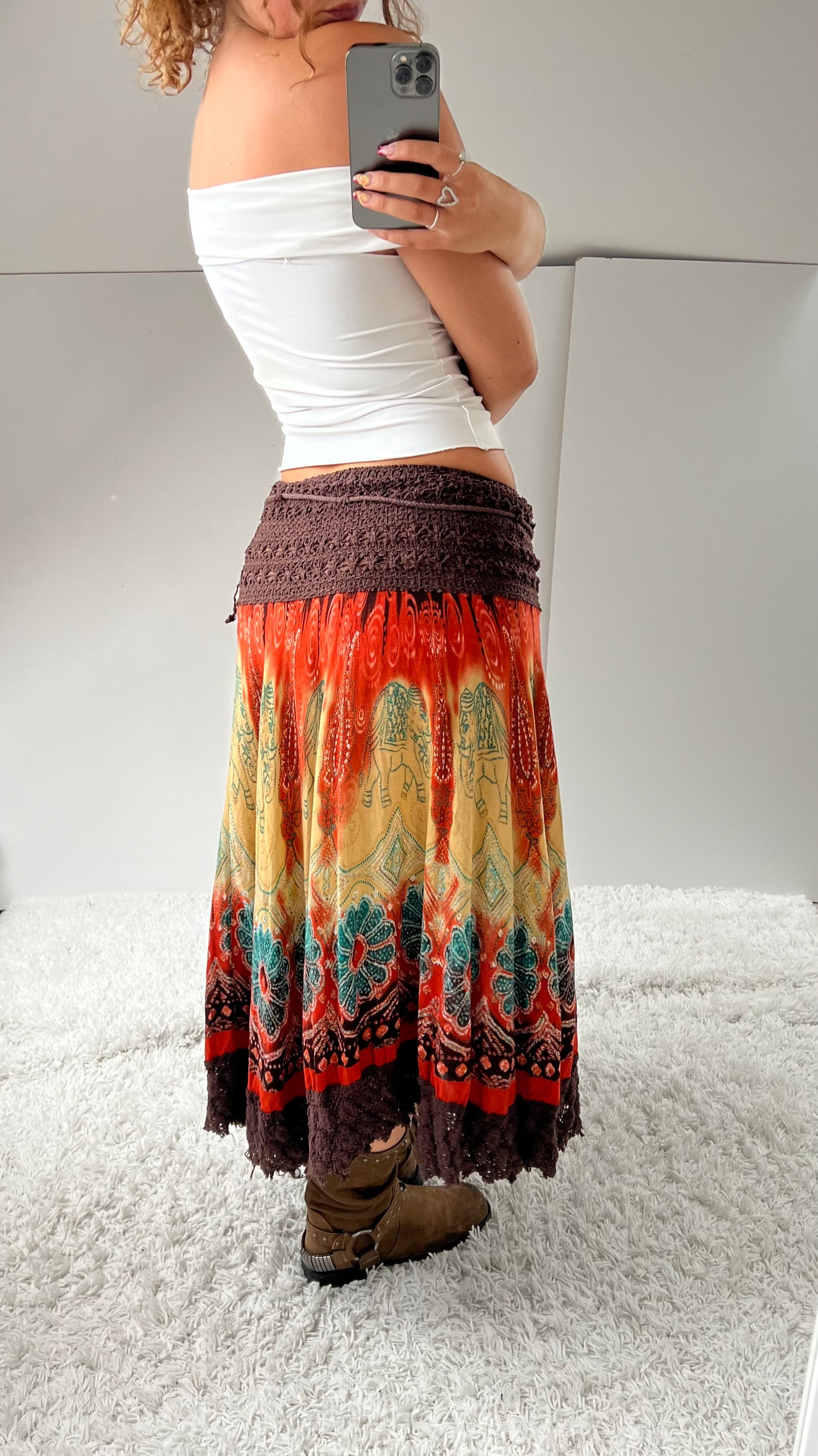 00s boho orange maxi skirt- size S