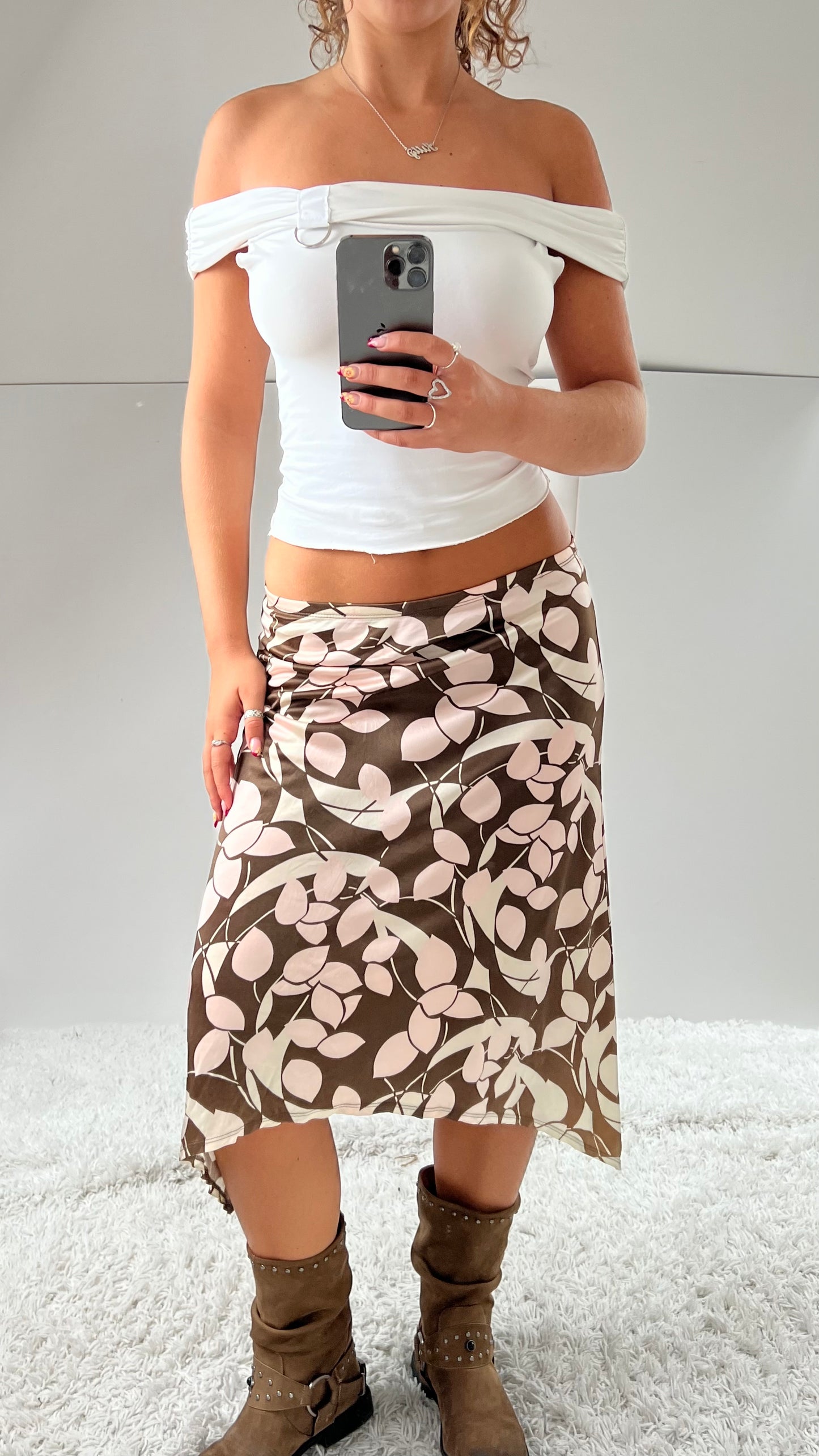 00s brown asymmetrical midi skirt- size M