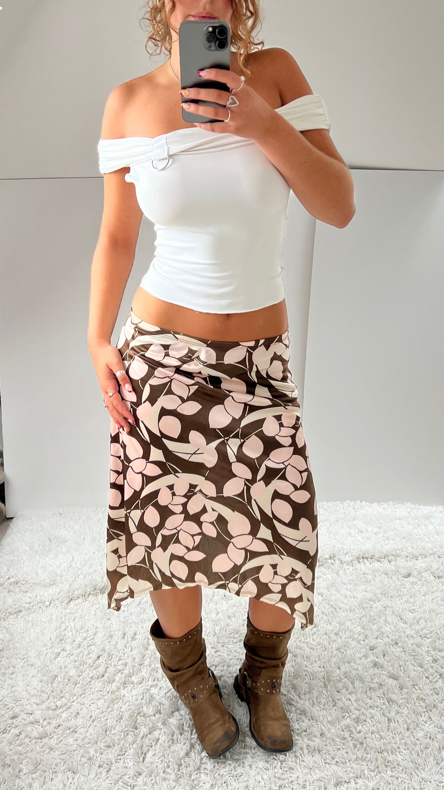 00s brown asymmetrical midi skirt- size M