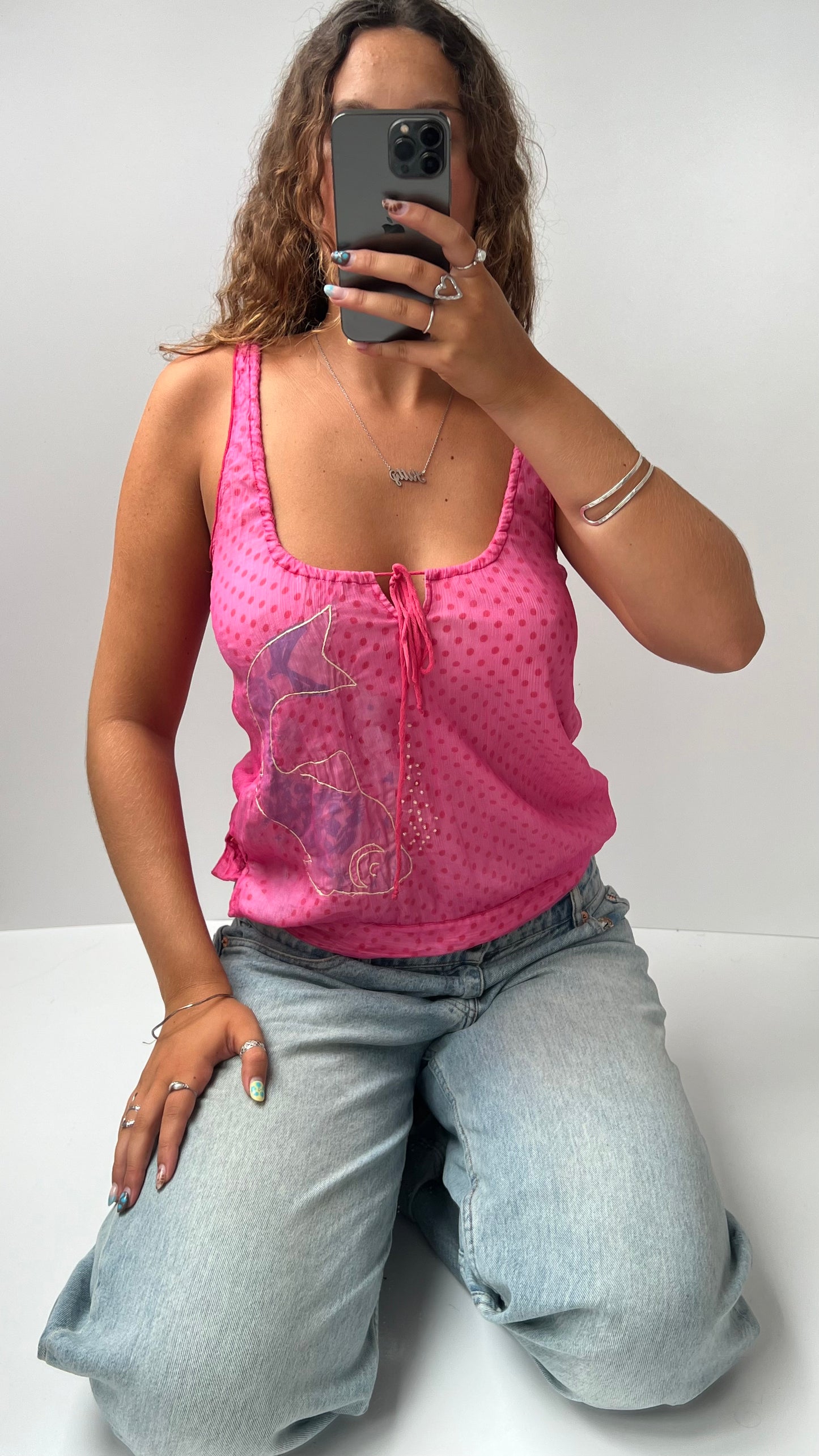 00s pink polka dot cami- size S