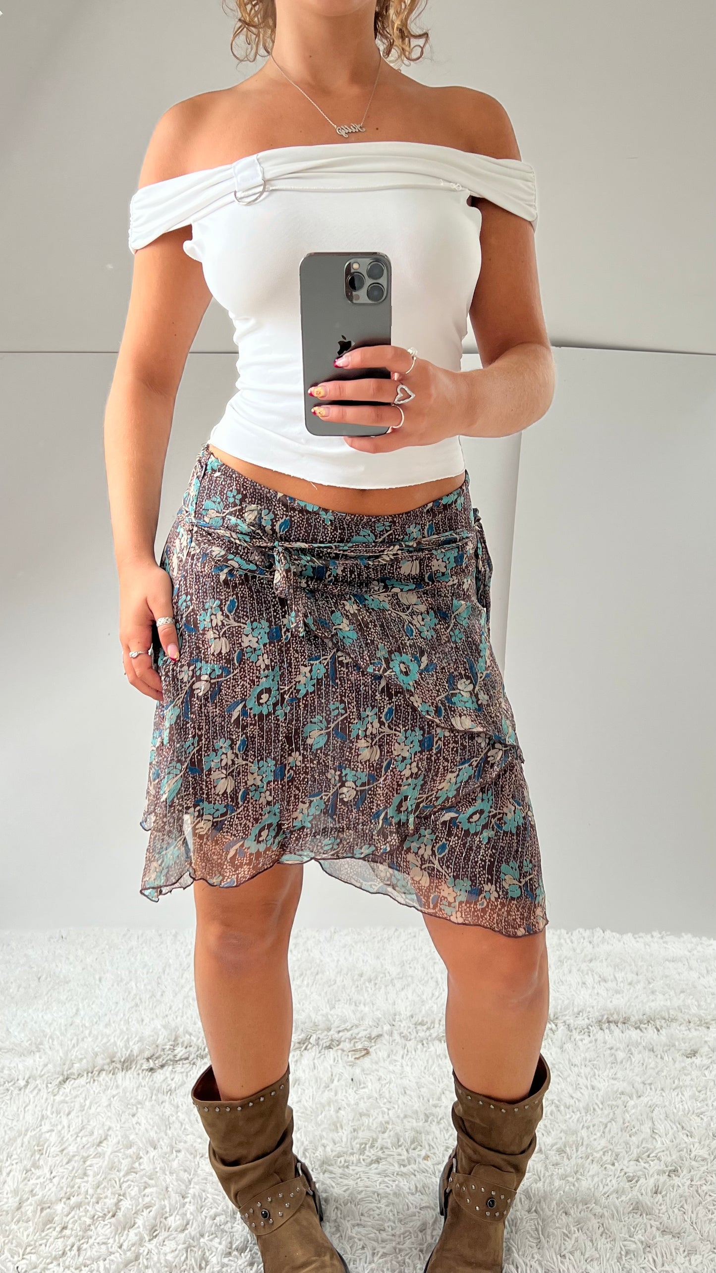 00s brown silk mesh skirt- size S