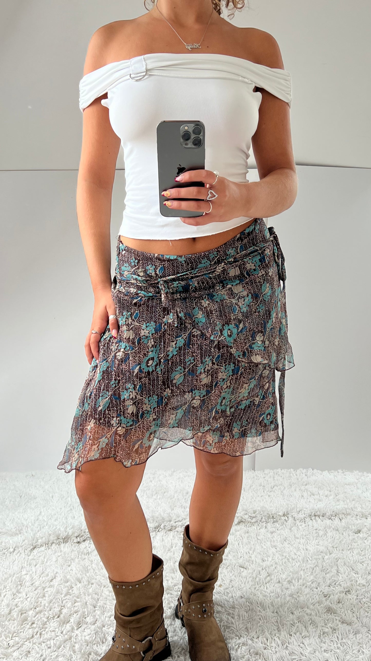 00s brown silk mesh skirt- size S
