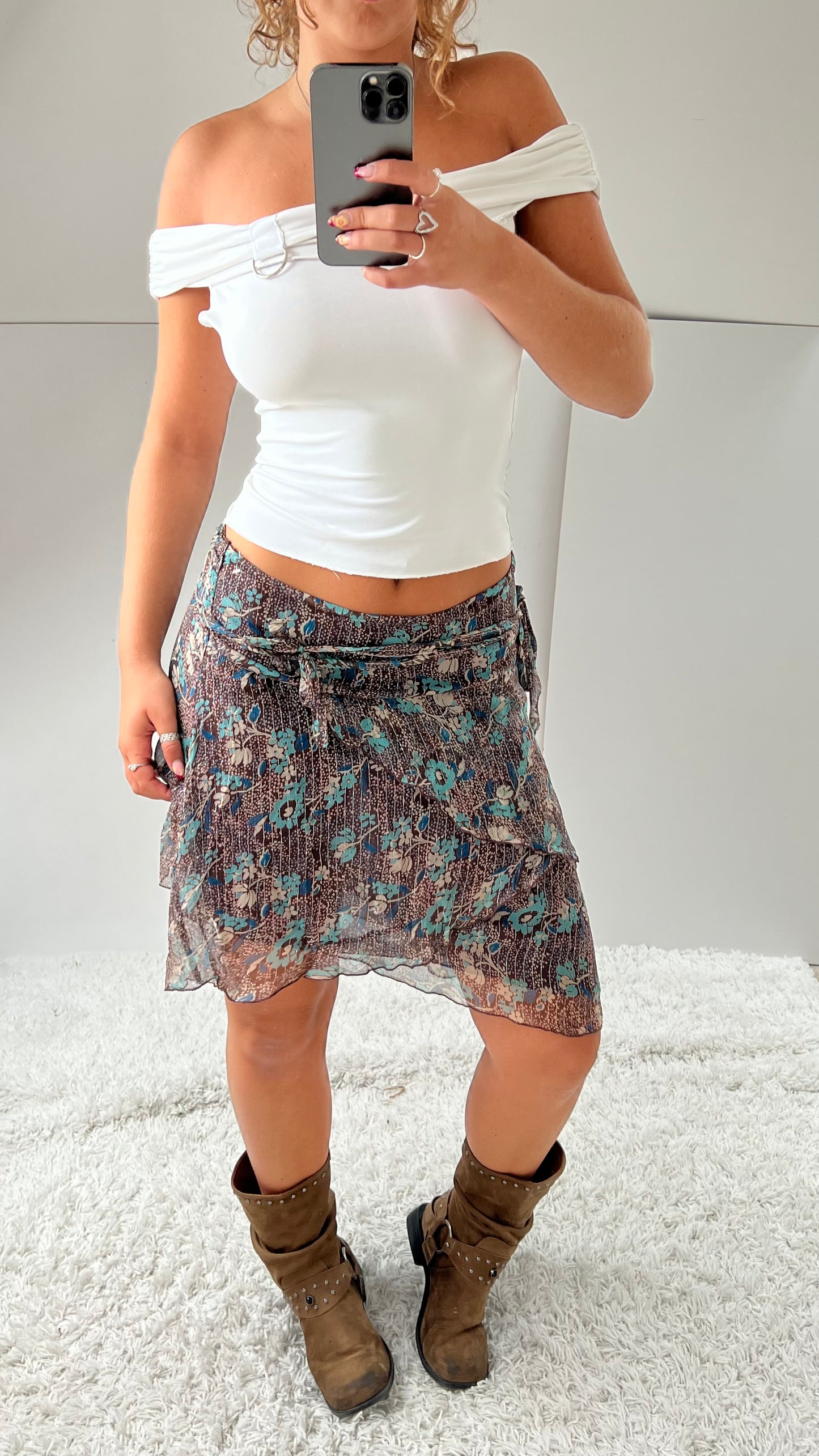 00s brown silk mesh skirt- size S