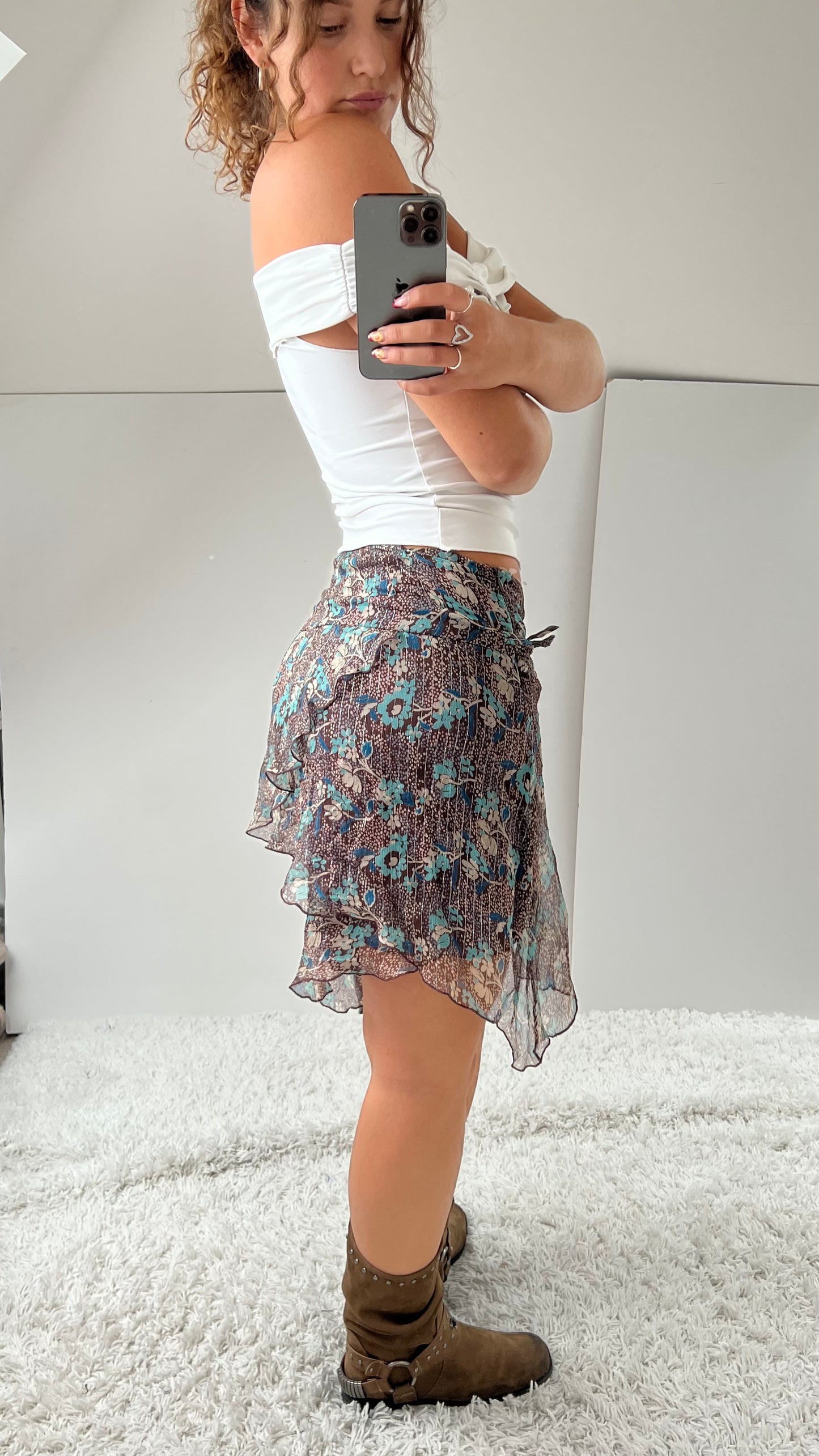00s brown silk mesh skirt- size S