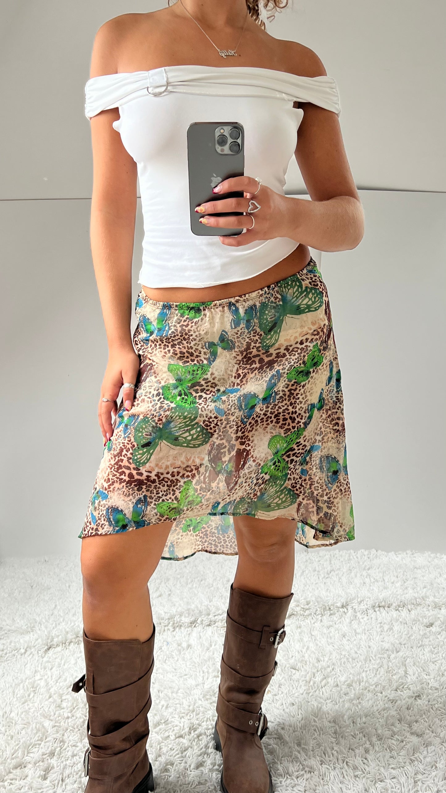 00s brown butterfly midi skirt- size S