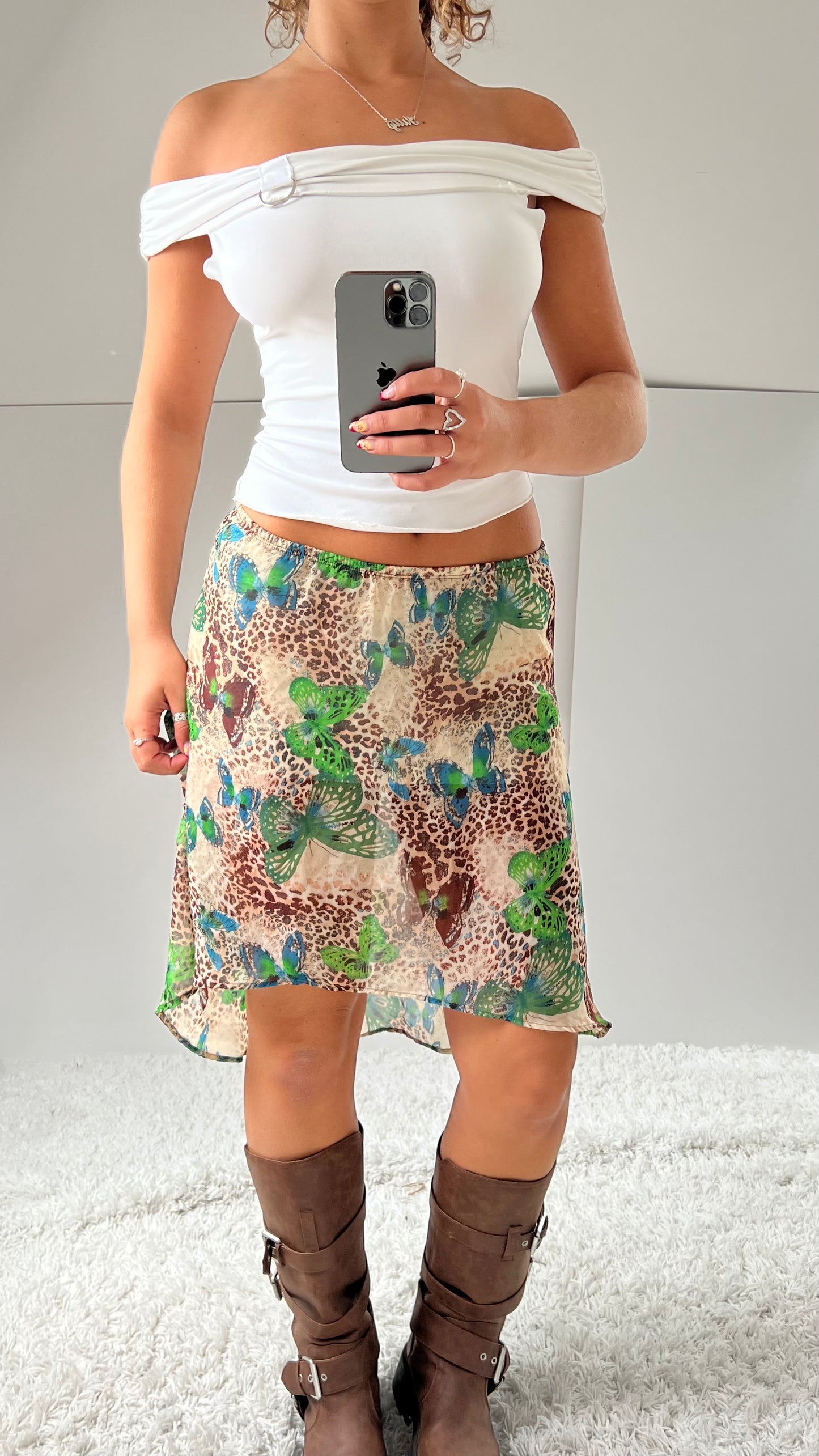 00s brown butterfly midi skirt- size S