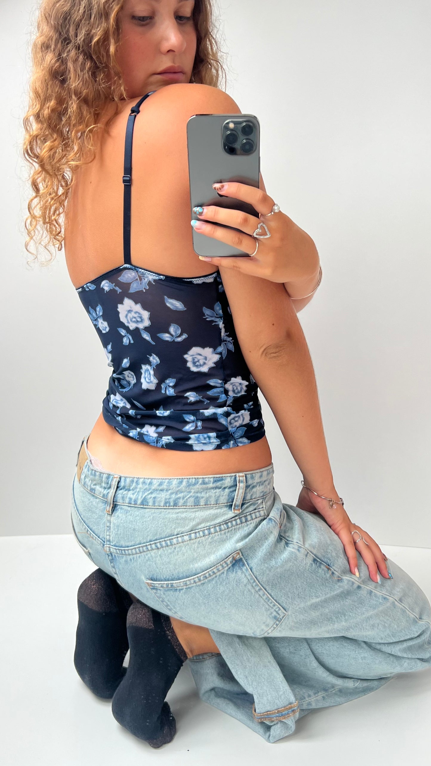 00s navy floral mesh cami- size S