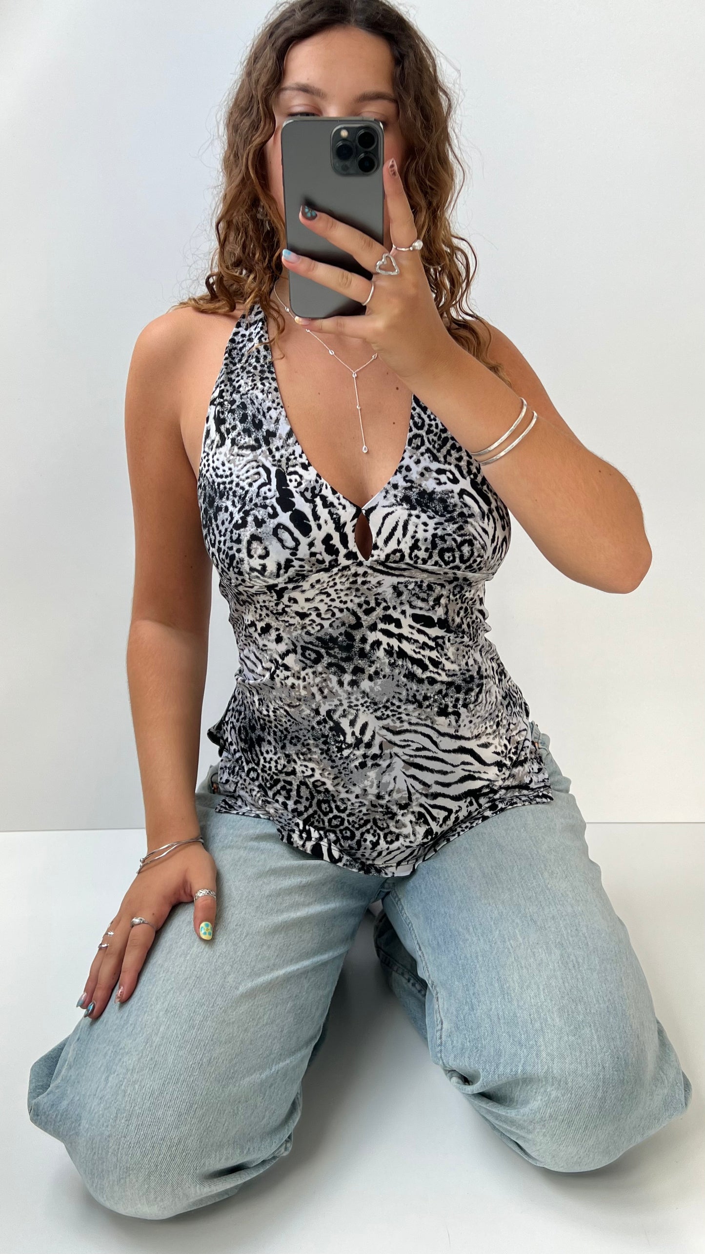 00s grey leopard halter cami- size M