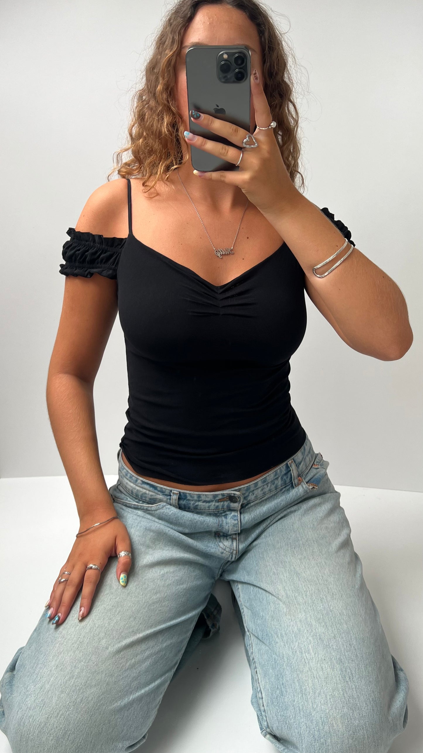 00s black off the shoulder top- size S