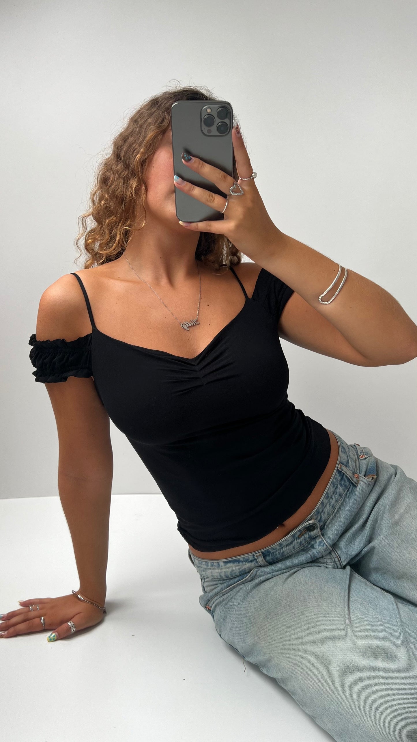 00s black off the shoulder top- size S