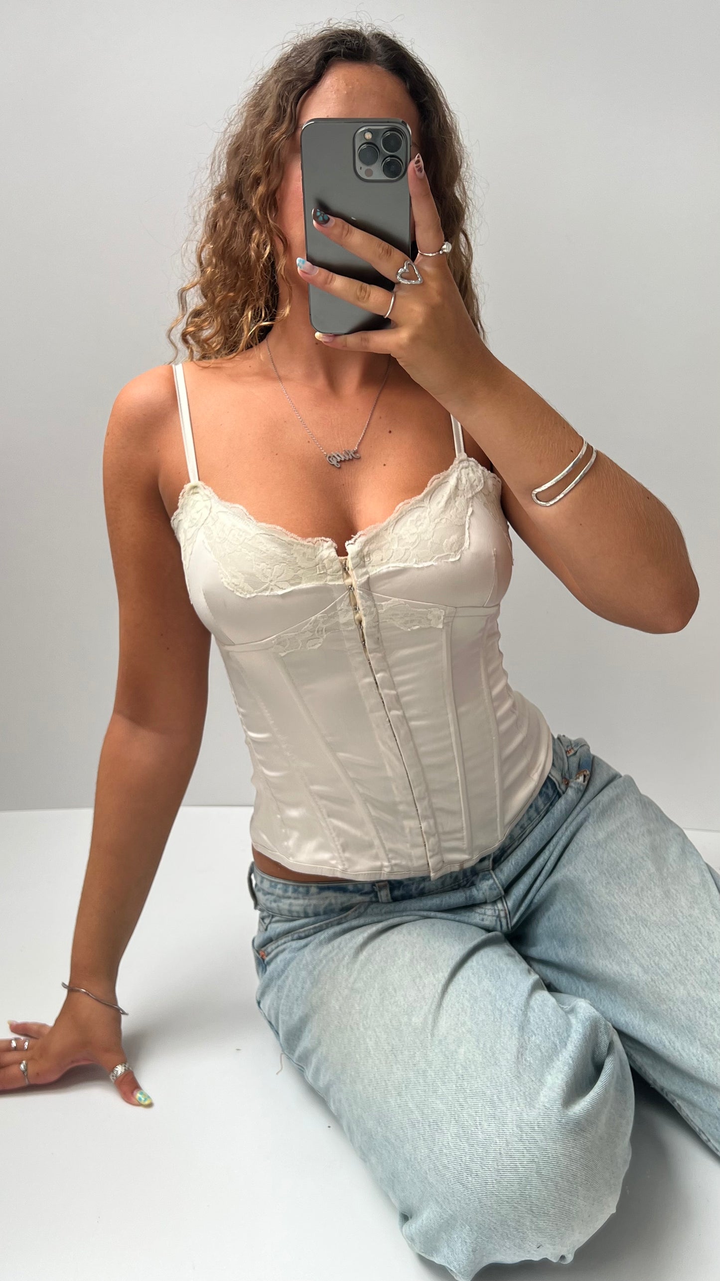 00s cream satin corset- size S