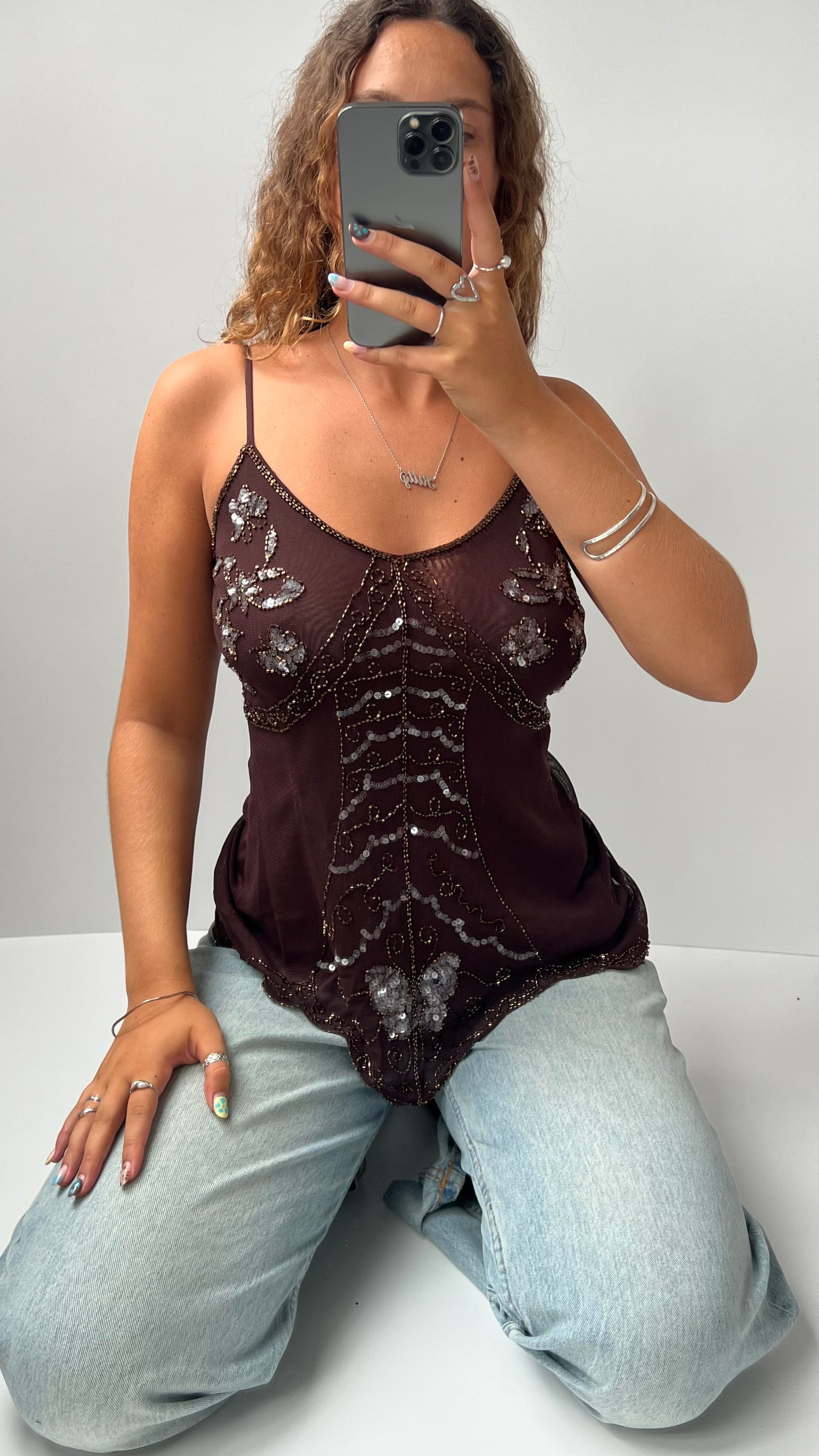 00s brown sequin cami- size M