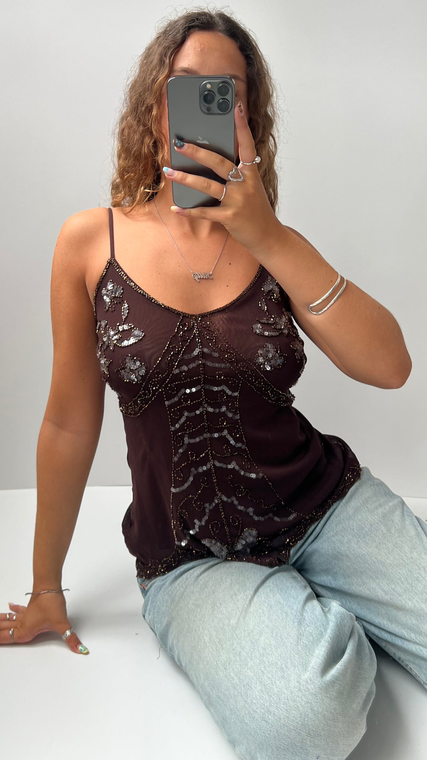 00s brown sequin cami- size M
