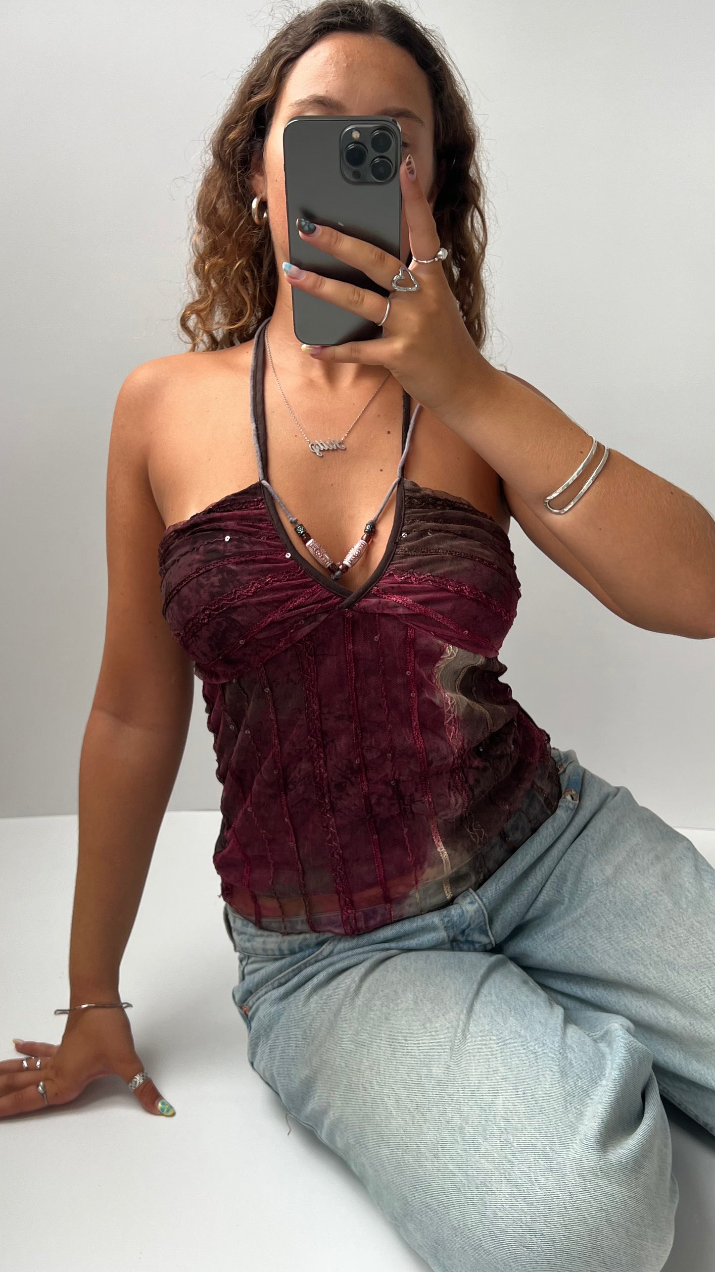 00s pink brown mesh cami- size M