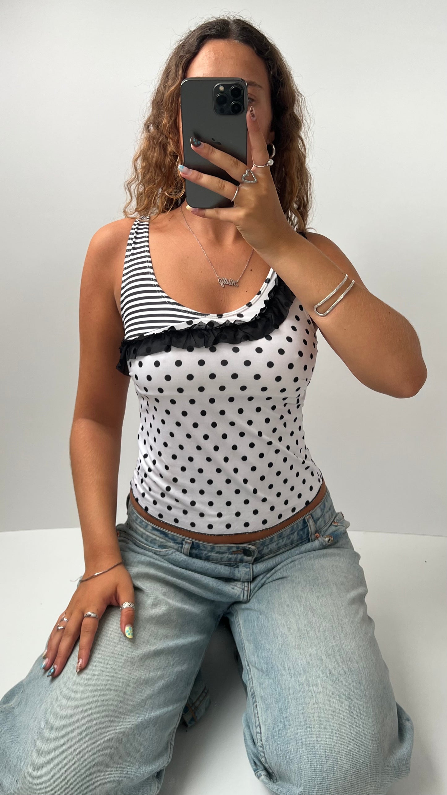 00s white polka dot cami- size S